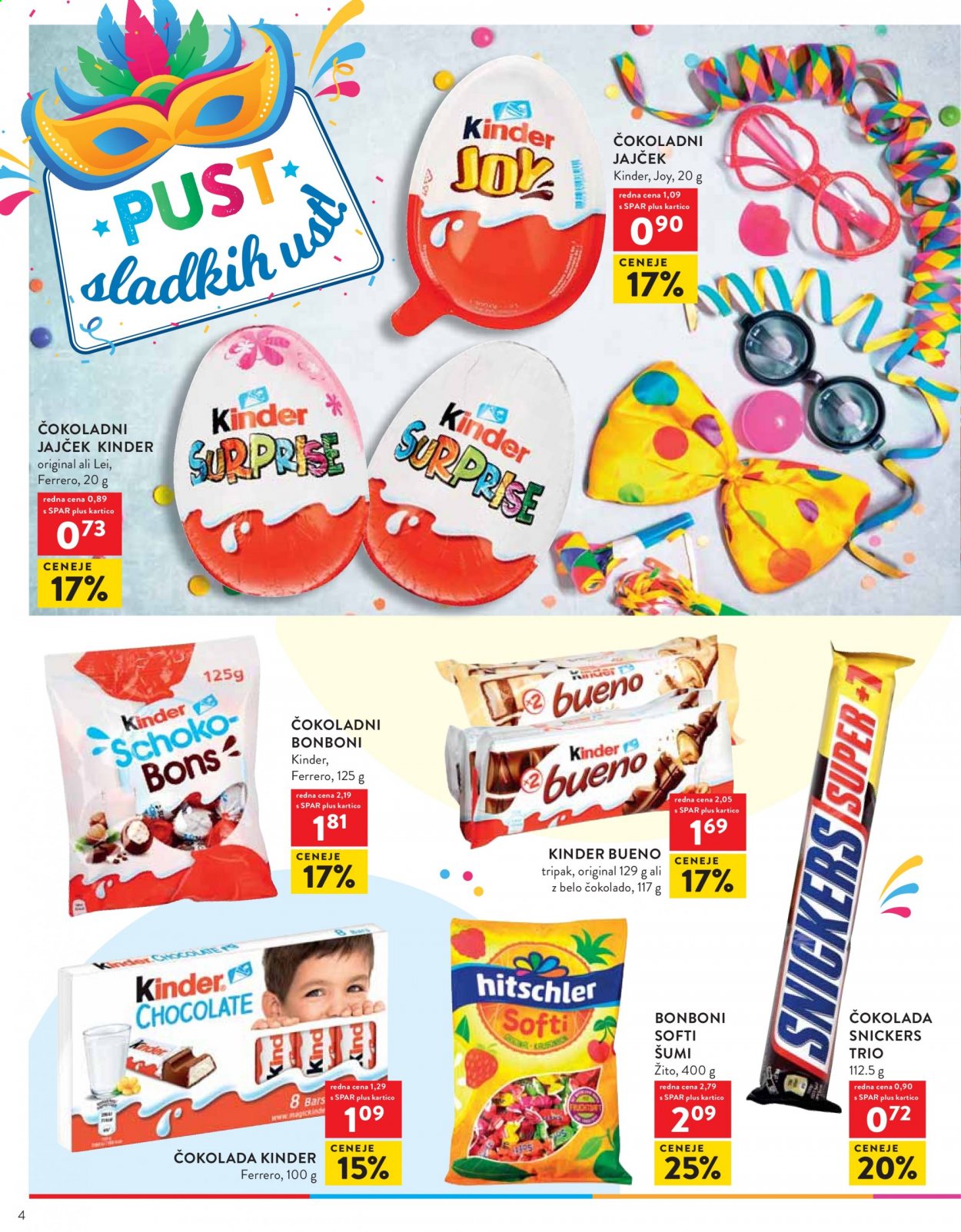 thumbnail - SPAR katalog - 10.2.2021 - 23.2.2021 - Ponudba izdelkov - bonboni, čokolada, Kinder Surprise. Stran 4.
