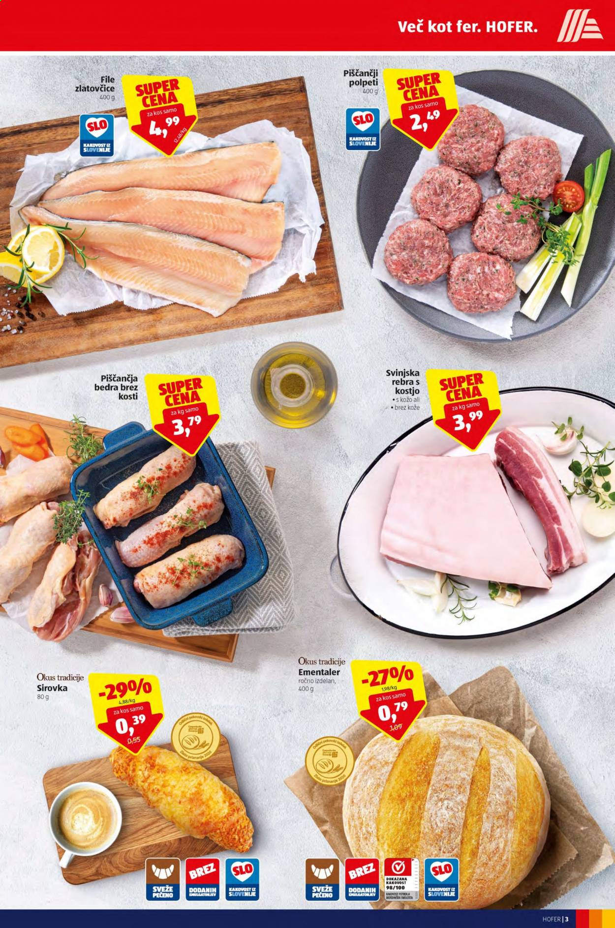 thumbnail - Hofer katalog - 19.2.2021 - 27.2.2021 - Ponudba izdelkov - piščančja bedra, piščančje meso, rebra, svinjska rebra, svinjsko meso. Stran 3.