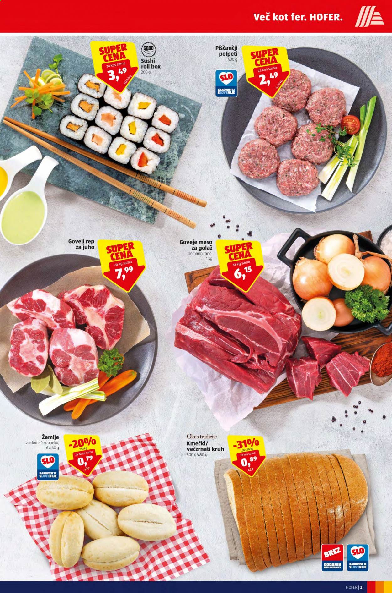thumbnail - Hofer katalog - 26.3.2021 - 3.4.2021 - Ponudba izdelkov - goveje meso, goveje meso za golaž, kruh. Stran 3.
