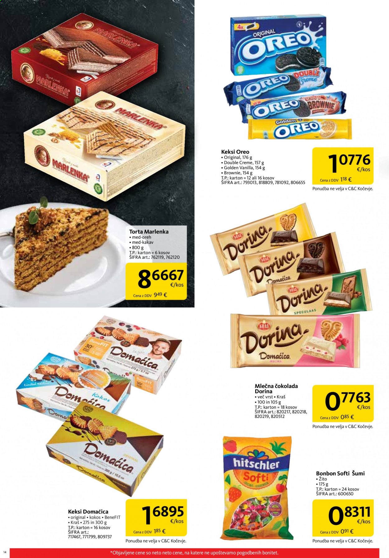 thumbnail - Tuš Cash & Carry katalog - 2.4.2021 - 30.4.2021 - Ponudba izdelkov - torta, Oreo, čokolada, Dorina, keksi, mlečna čokolada, Domaćica. Stran 14.