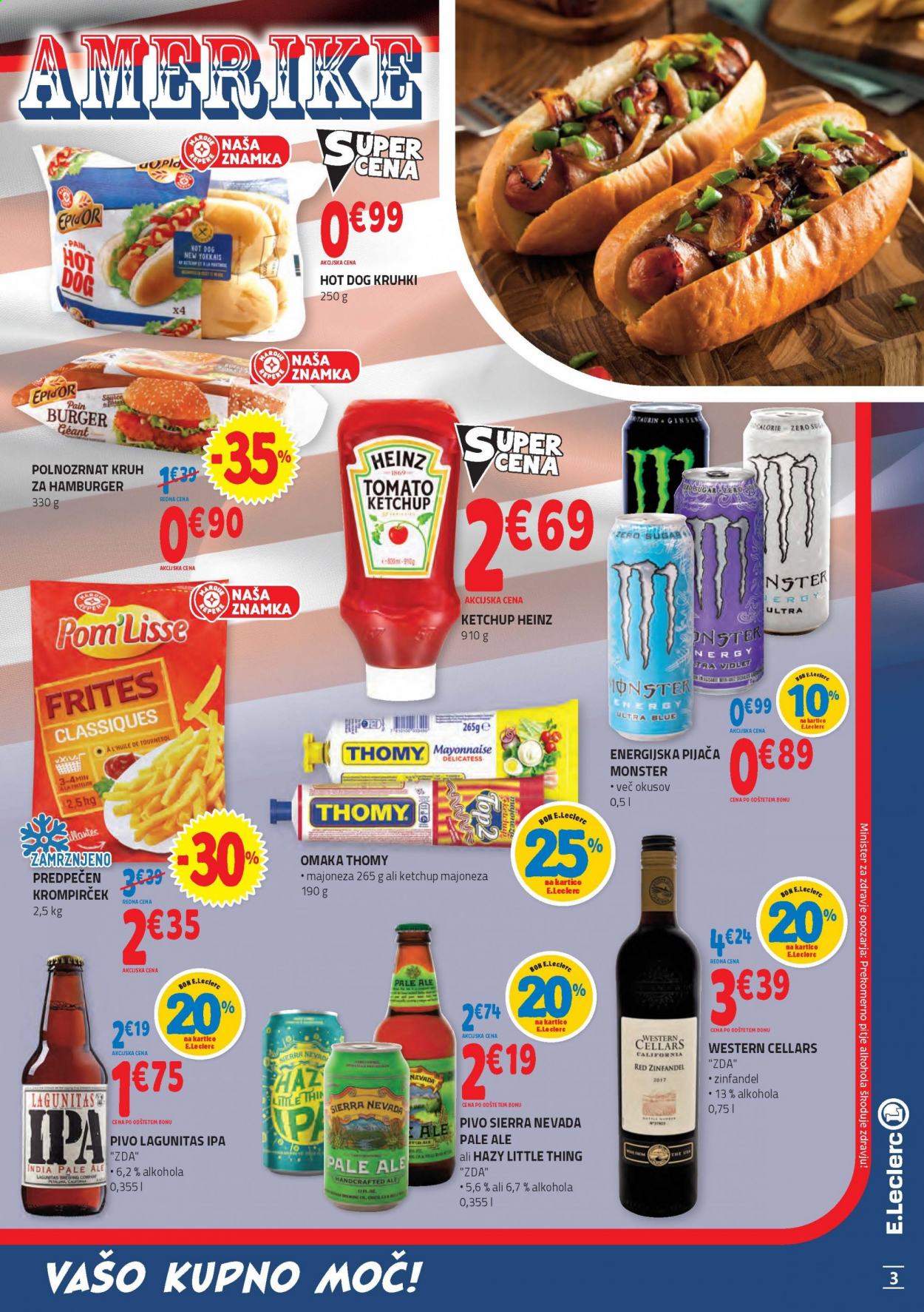 thumbnail - E.Leclerc katalog - 7.4.2021 - 17.4.2021 - Ponudba izdelkov - burger, pivo, Monster, kruh, majoneza, Thomy, ketchup, omaka. Stran 3.