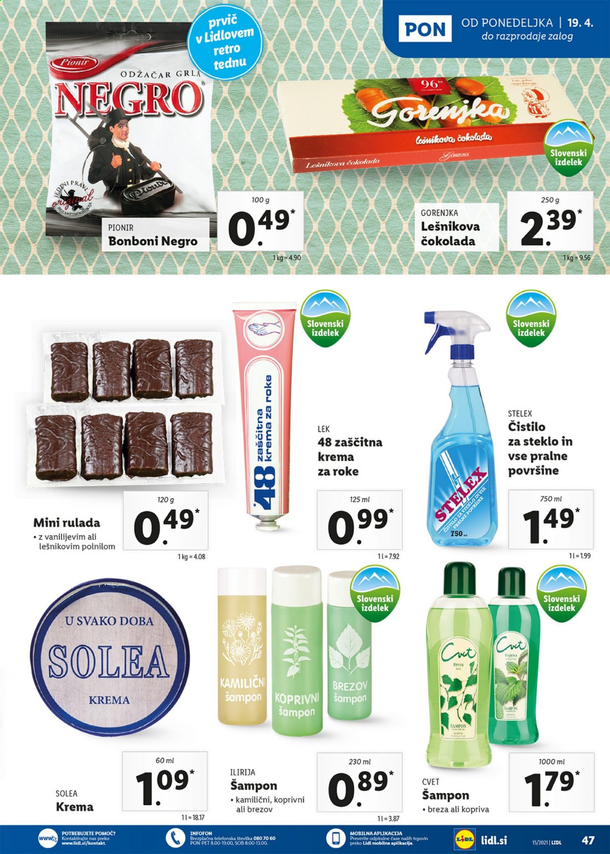 thumbnail - Lidl katalog - 15.4.2021 - 25.4.2021 - Ponudba izdelkov - bonboni, čokolada, šampon, krema za roke. Stran 47.