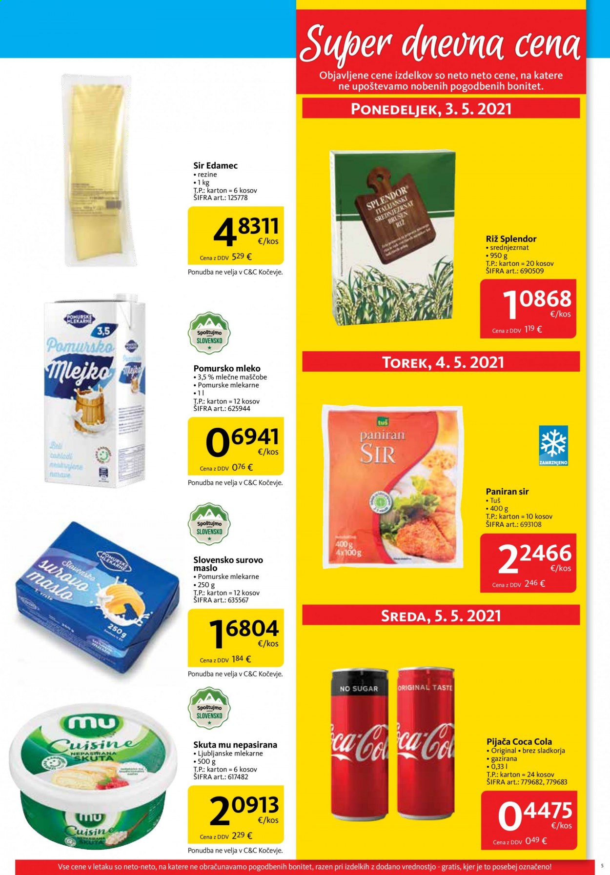 thumbnail - Tuš Cash & Carry katalog - 1.5.2021 - 31.5.2021 - Ponudba izdelkov - Coca-Cola, Pomurske mlekarne, skuta, mleko, maslo. Stran 5.