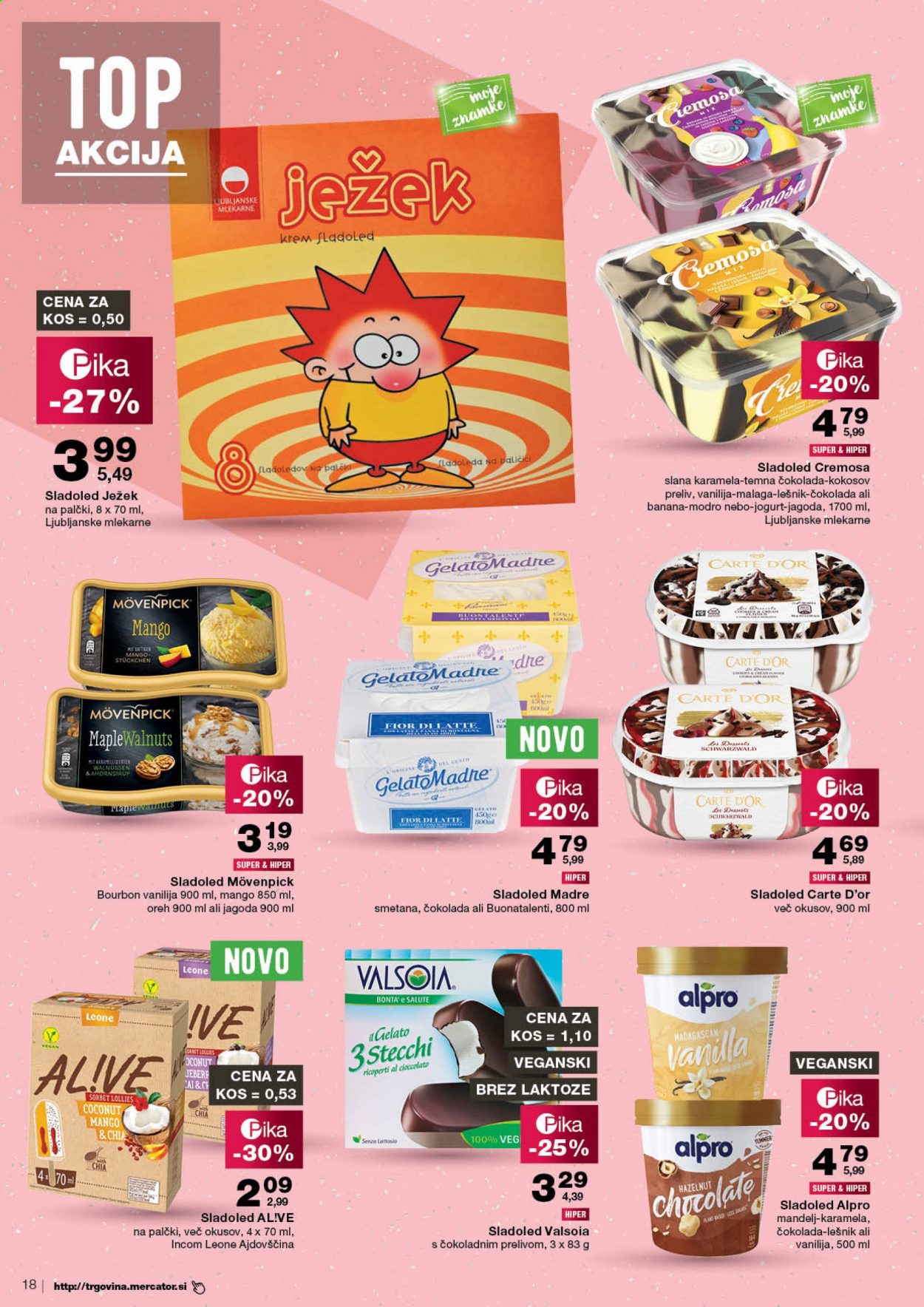 thumbnail - Mercator katalog - 13.5.2021 - 19.5.2021 - Ponudba izdelkov - Alpro, jogurt, preliv, Leone, sladoled, čokolada, temna čokolada. Stran 18.