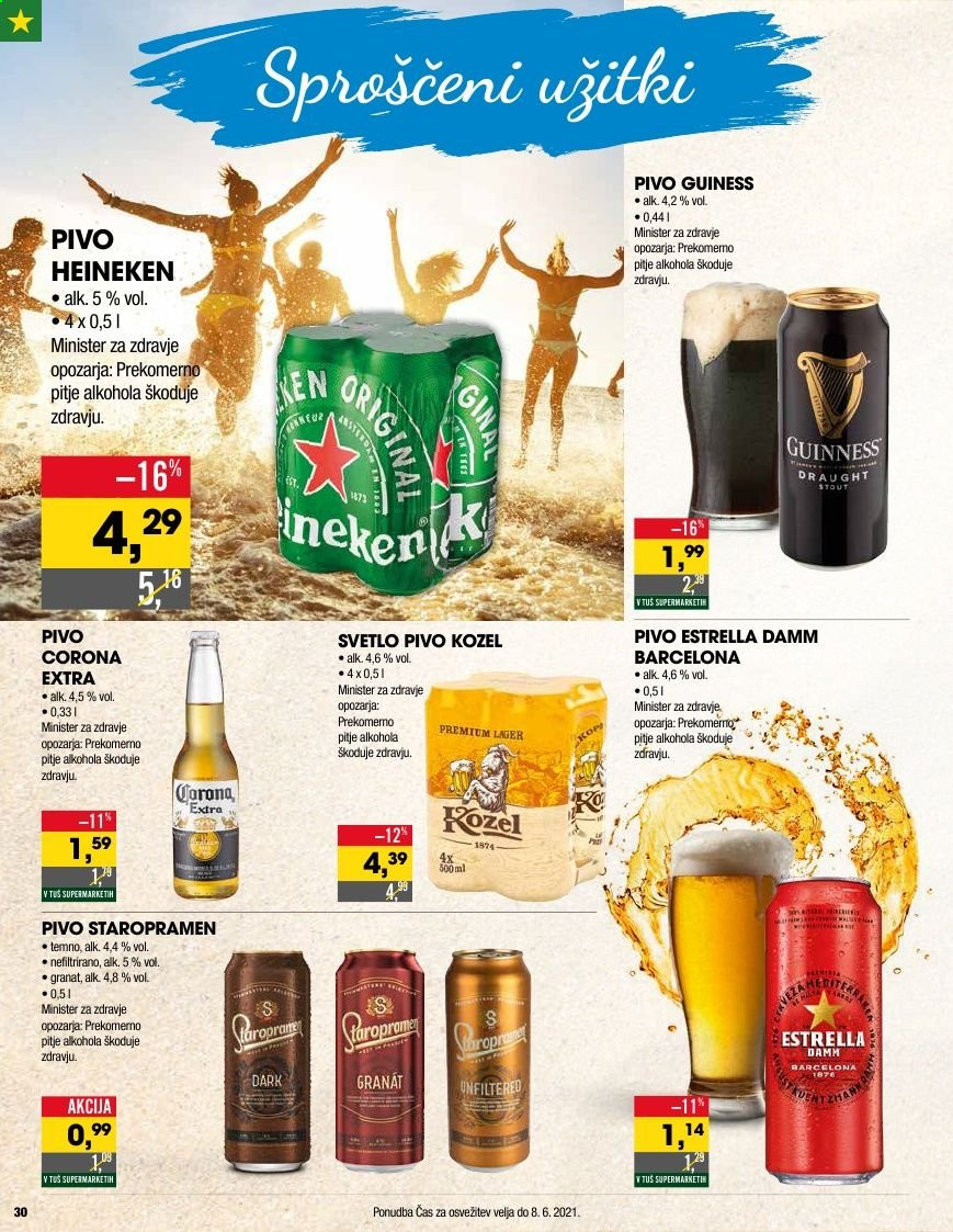 thumbnail - Tuš katalog - 19.5.2021 - 25.5.2021 - Ponudba izdelkov - damm, Heineken, Kozel, Staropramen, svetlo pivo, pivo. Stran 28.