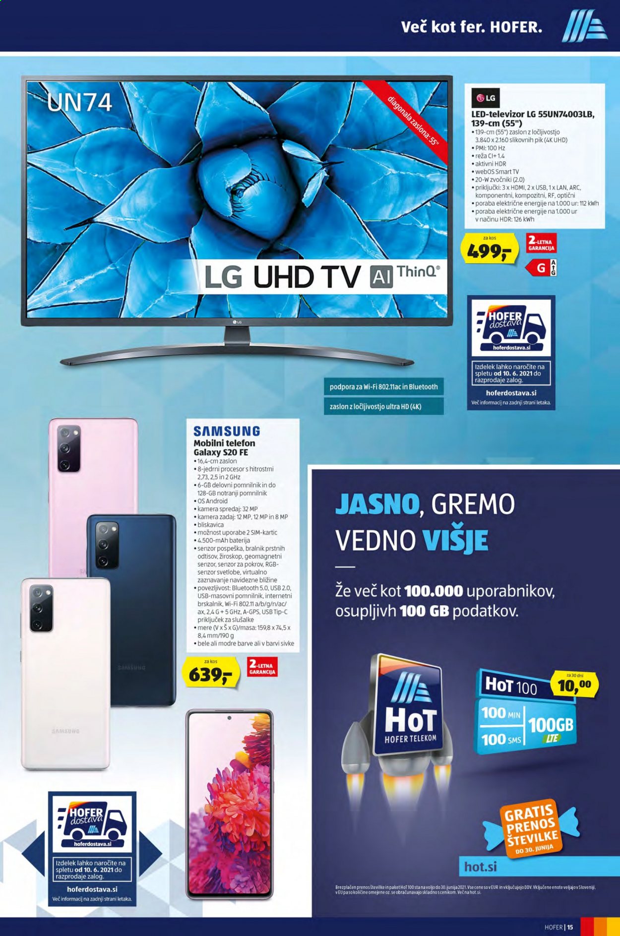 thumbnail - Hofer katalog - 4.6.2021 - 12.6.2021 - Ponudba izdelkov - Samsung, baterija, LG, televizor. Stran 15.