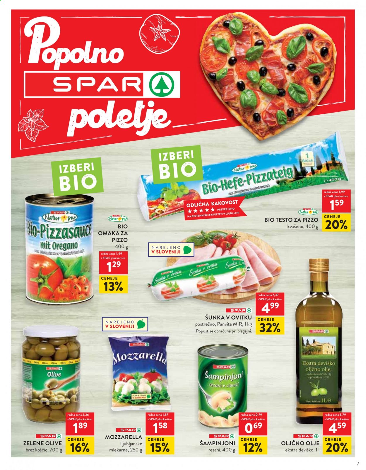 thumbnail - SPAR katalog - 7.7.2021 - 13.7.2021 - Ponudba izdelkov - zelene olive, šampinjon, šunka, olive, testo, omaka, oljčno olje, olje. Stran 7.