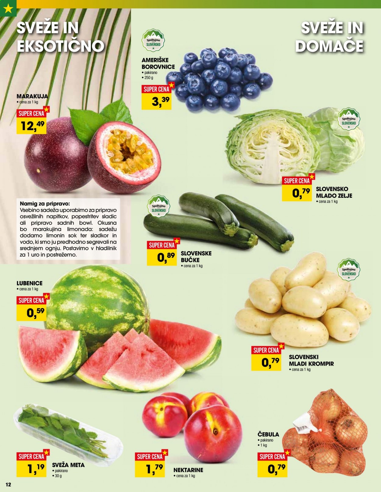 thumbnail - Tuš katalog - 14.7.2021 - 20.7.2021 - Ponudba izdelkov - sok, ameriške borovnice, borovnice, nektarine, bučke, čebula, krompir, mladi krompir, sladkor. Stran 12.