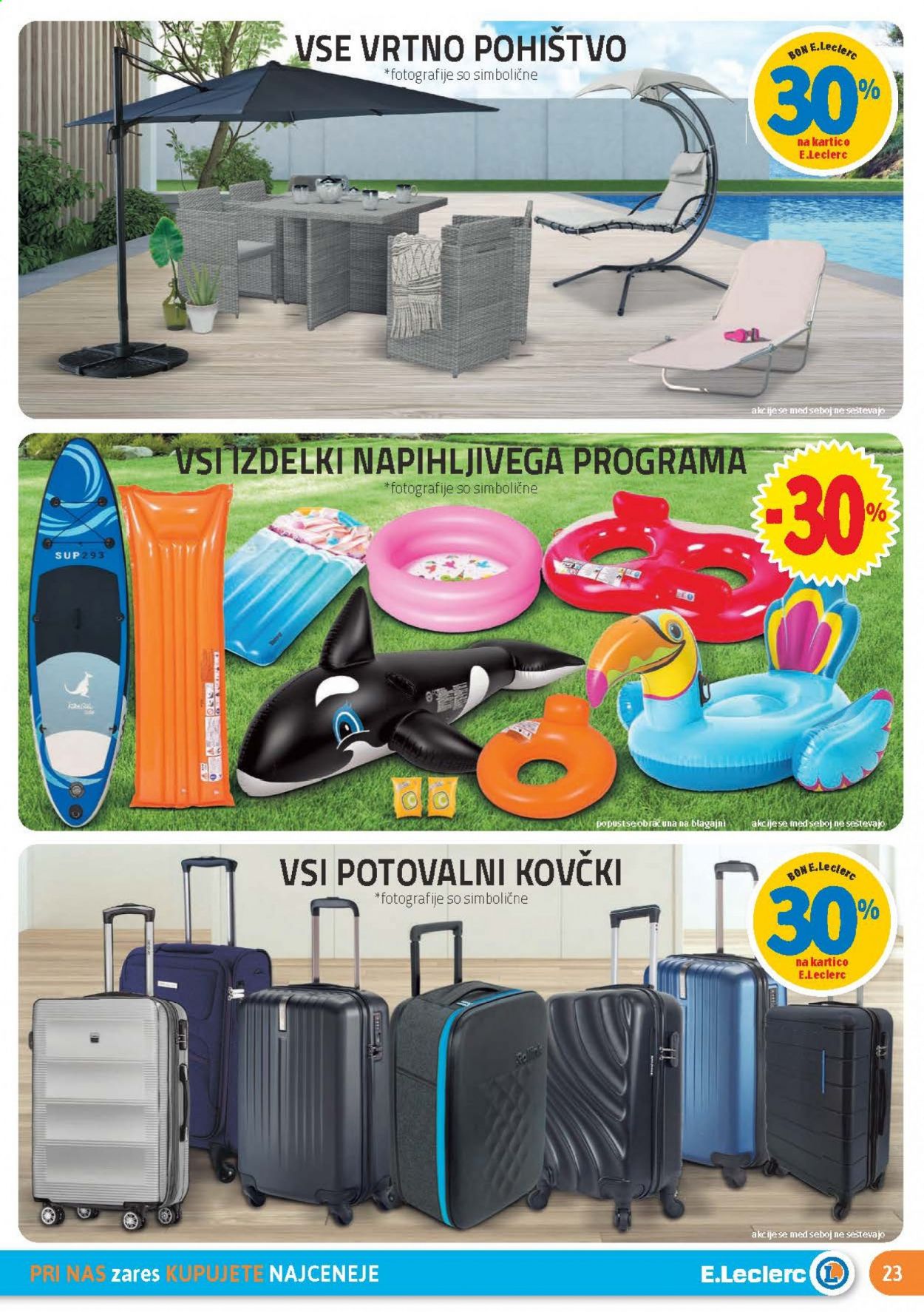 thumbnail - E.Leclerc katalog - 21.7.2021 - 31.7.2021 - Ponudba izdelkov - vrtno pohištvo, potovalni kovček. Stran 23.