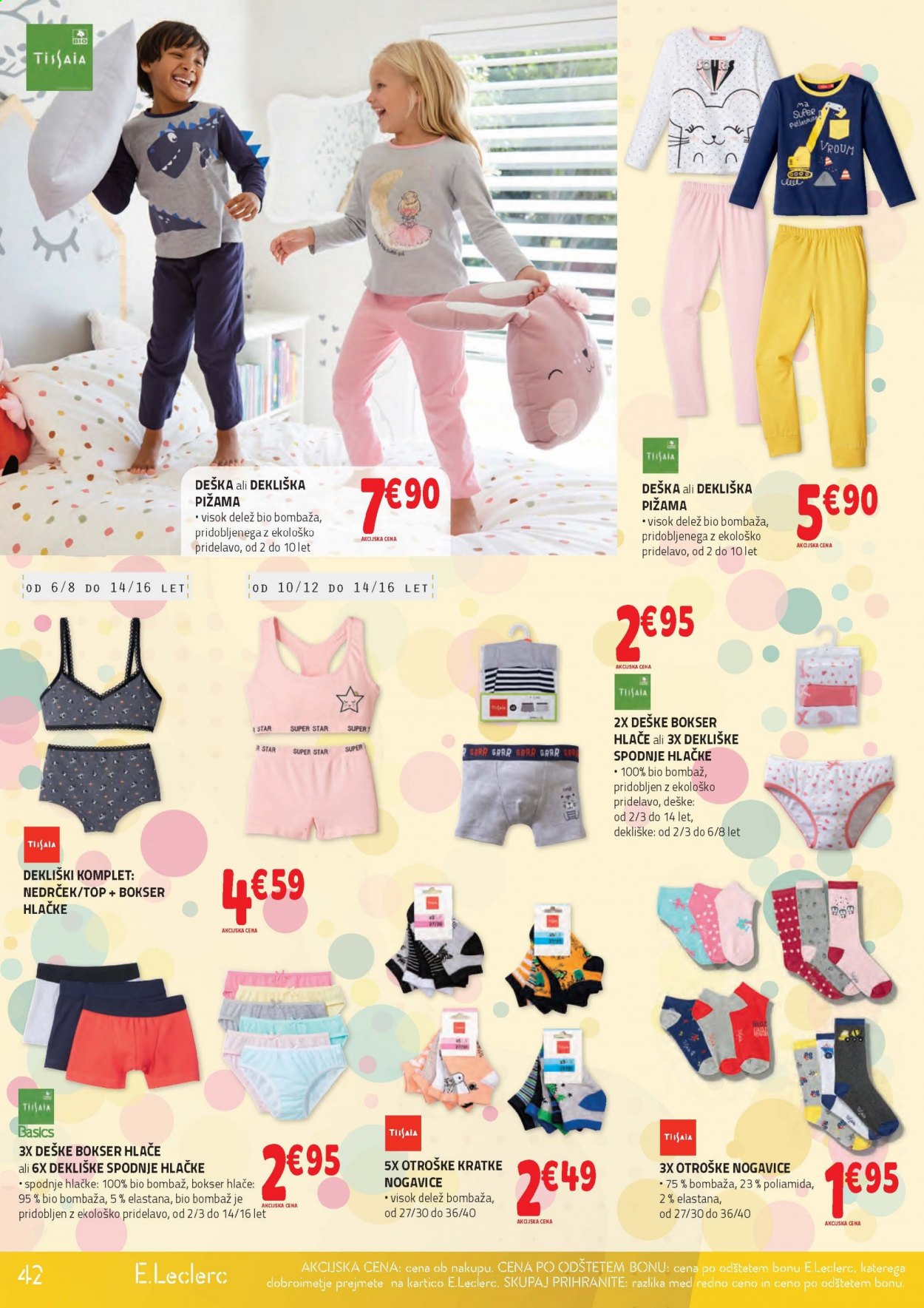 thumbnail - E.Leclerc katalog - 11.8.2021 - 21.8.2021 - Ponudba izdelkov - hlače, pižama, nogavice. Stran 42.