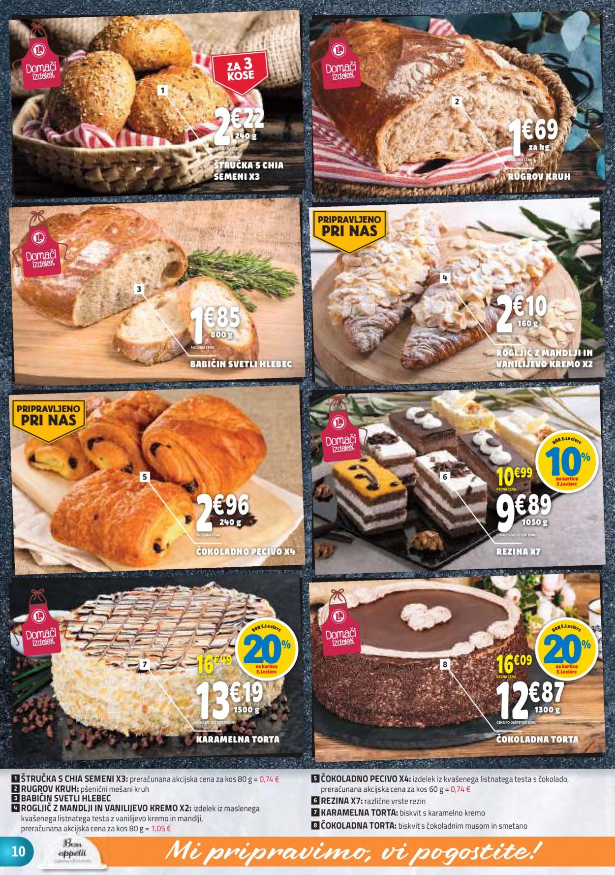 thumbnail - E.Leclerc katalog - 25.8.2021 - 4.9.2021 - Ponudba izdelkov - kruh, pecivo, štručka, torta. Stran 10.