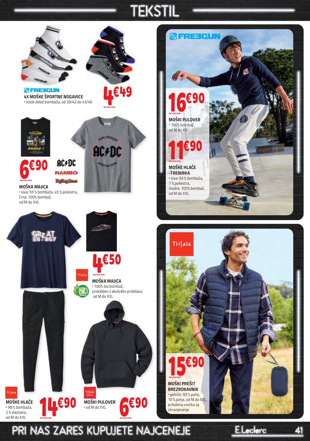 thumbnail - E.Leclerc katalog - 25.8.2021 - 4.9.2021 - Ponudba izdelkov - hlače, majica, pulover, športne nogavice, nogavice. Stran 41.