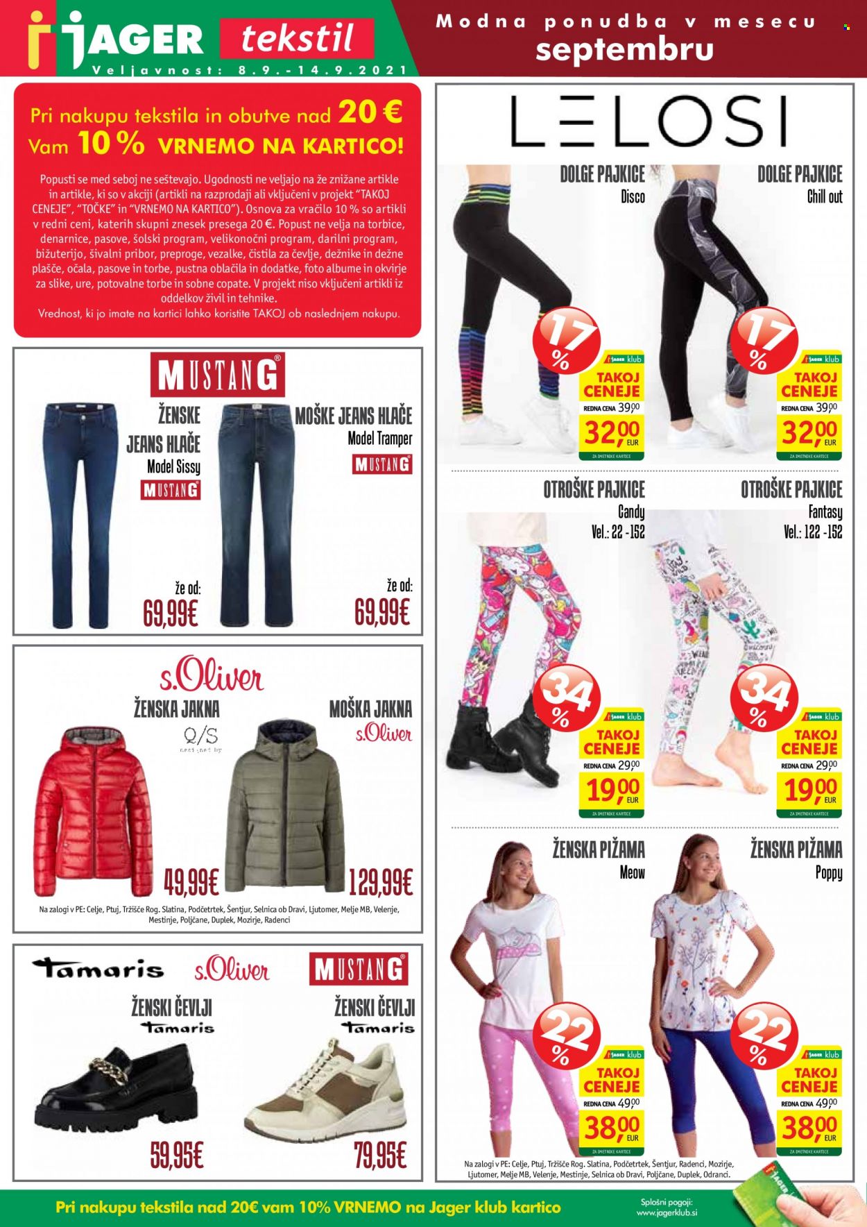 thumbnail - JAGER katalog - 8.9.2021 - 14.9.2021 - Ponudba izdelkov - Candy, jakna, hlače, pajkice, pižama, čevlji. Stran 1.