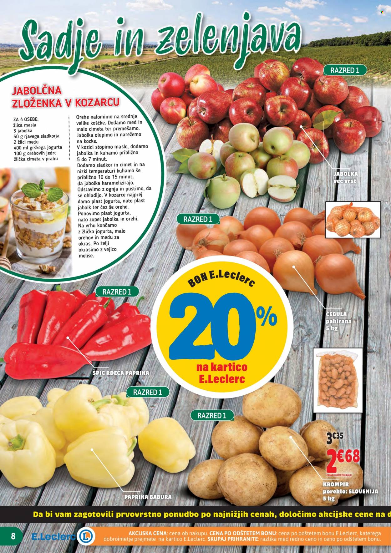 thumbnail - E.Leclerc katalog - 15.9.2021 - 25.9.2021 - Ponudba izdelkov - jabolka, čebula, krompir, paprika, paprika babura, rdeča paprika, maslo, sladkor, orehi. Stran 8.