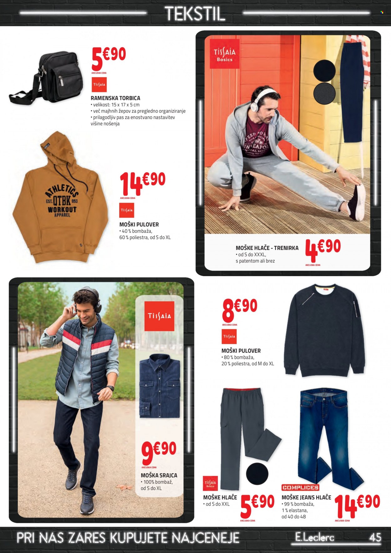 thumbnail - E.Leclerc katalog - 15.9.2021 - 25.9.2021 - Ponudba izdelkov - hlače, srajca, pulover. Stran 45.
