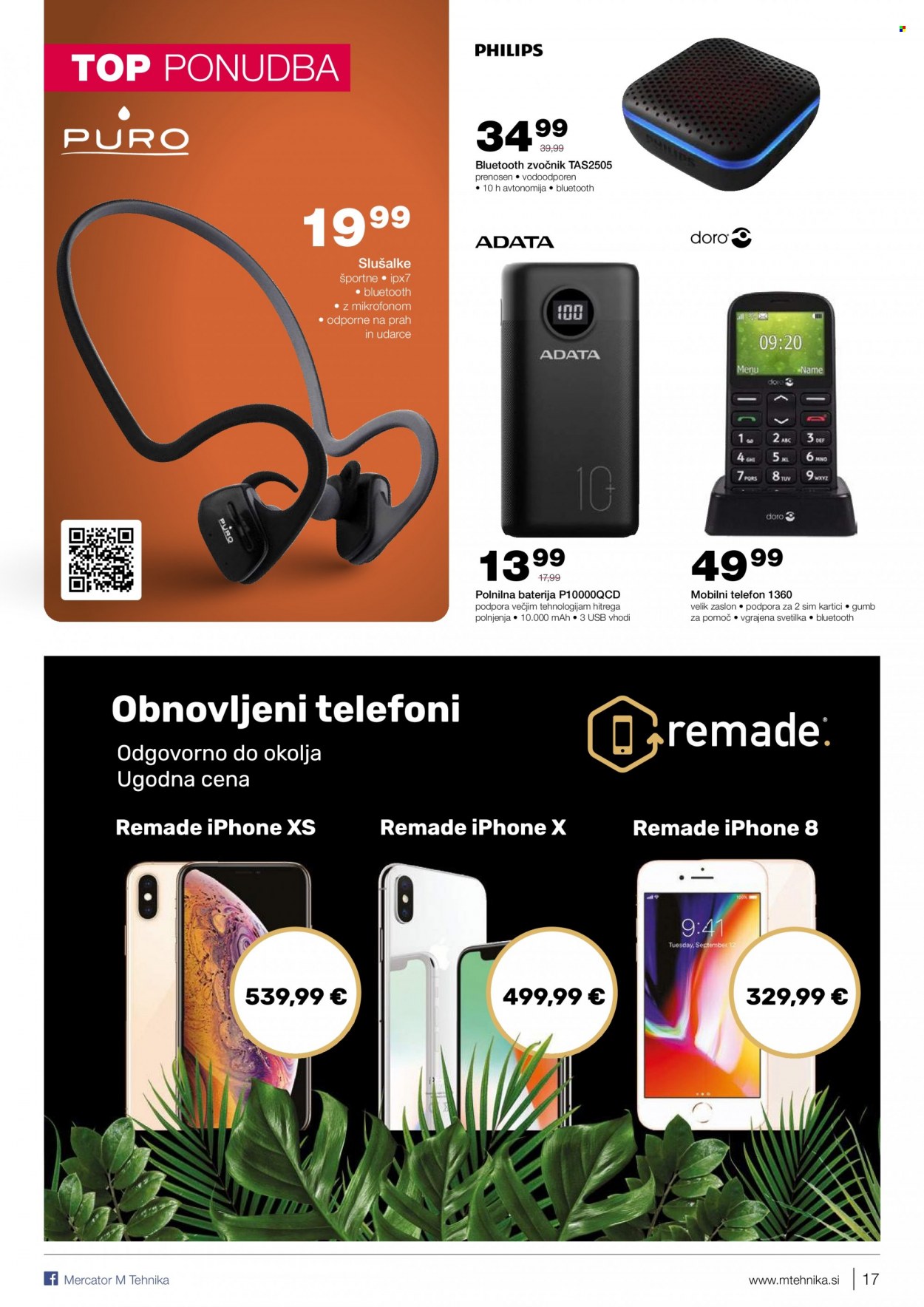 thumbnail - M Tehnika katalog - 16.9.2021 - 5.10.2021 - Ponudba izdelkov - Philips, Puro, baterija, polnilna baterija, iPhone, mobilni telefon, iPhone 8, iPhone X, iPhone Xs, telefon, svetilka. Stran 17.