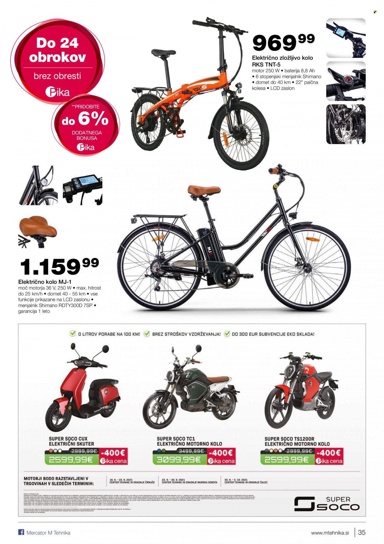 thumbnail - M Tehnika katalog - 16.9.2021 - 5.10.2021 - Ponudba izdelkov - baterija, skuter, električno kolo, kolo, kolesa, zložljivo kolo. Stran 35.