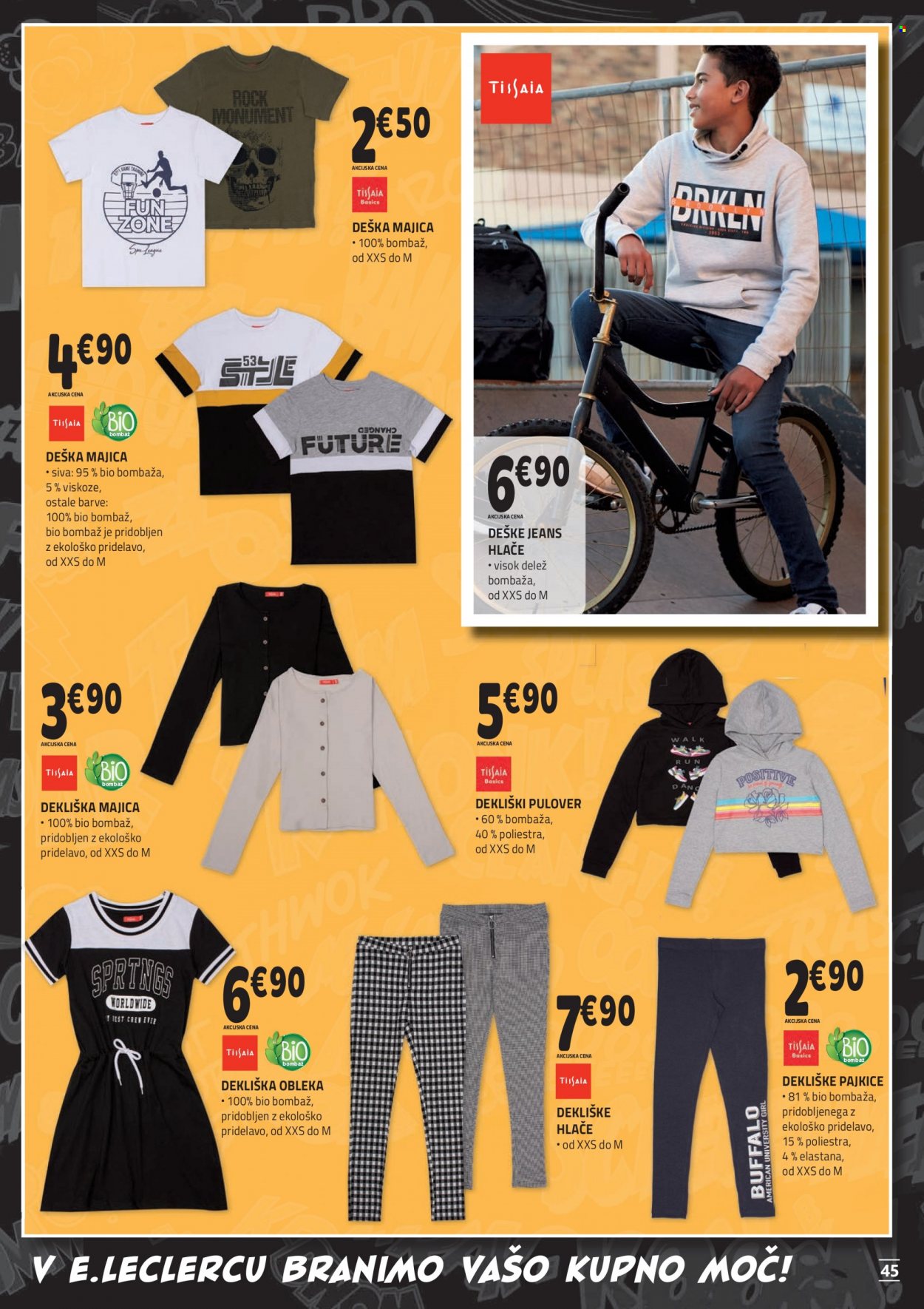 thumbnail - E.Leclerc katalog - 22.9.2021 - 2.10.2021 - Ponudba izdelkov - hlače, pajkice, majica, pulover. Stran 45.