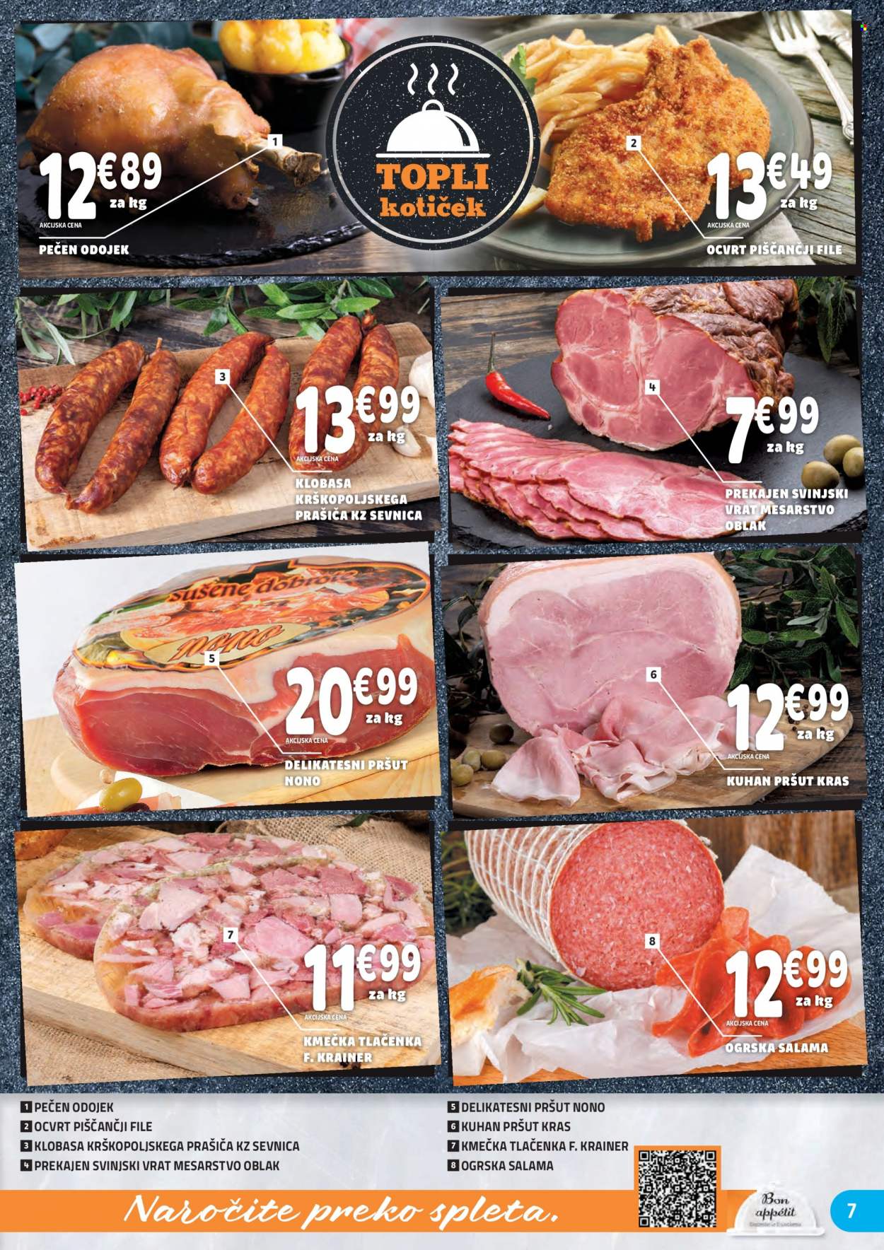 thumbnail - E.Leclerc katalog - 29.9.2021 - 9.10.2021 - Ponudba izdelkov - piščančji file, piščančje meso, svinjski vrat, svinjsko meso, klobasa, kuhan pršut, ogrska salama, pršut, salama, tlačenka. Stran 7.