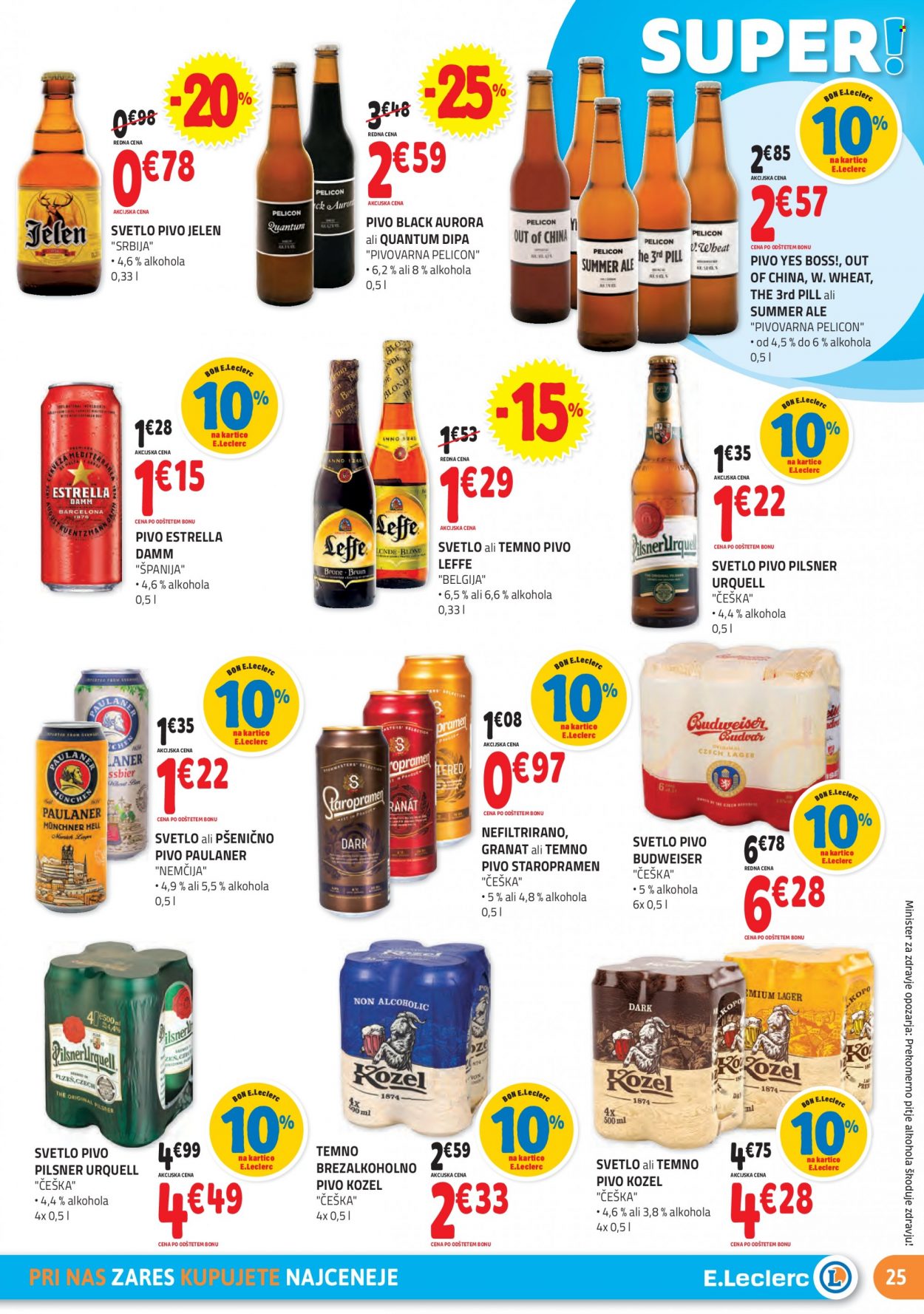 thumbnail - E.Leclerc katalog - 6.10.2021 - 16.10.2021 - Ponudba izdelkov - brezalkoholno pivo, damm, Kozel, Pilsner Urquell, Staropramen, svetlo pivo, temno pivo, pivo. Stran 25.