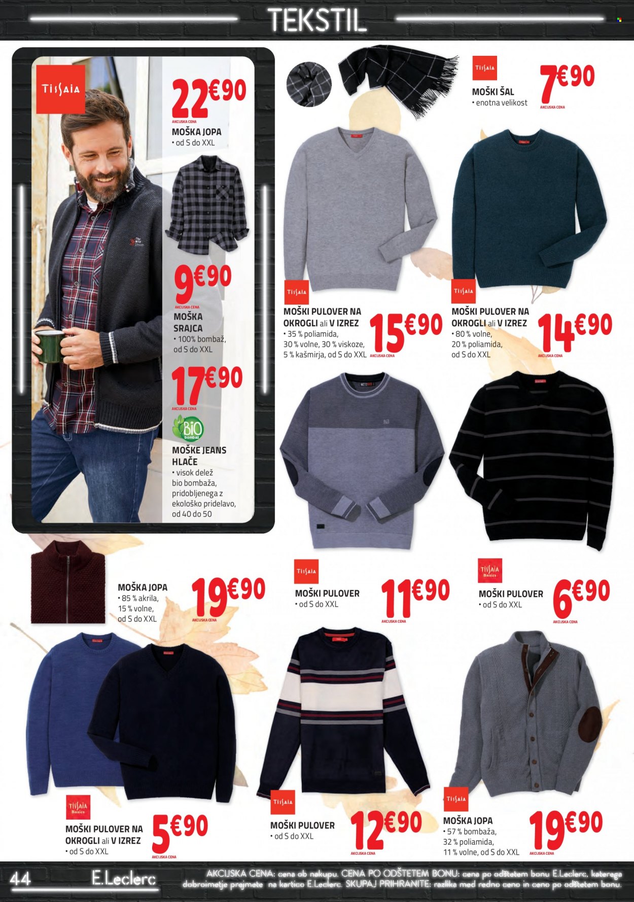 thumbnail - E.Leclerc katalog - 6.10.2021 - 16.10.2021 - Ponudba izdelkov - hlače, srajca, jopa, pulover. Stran 44.