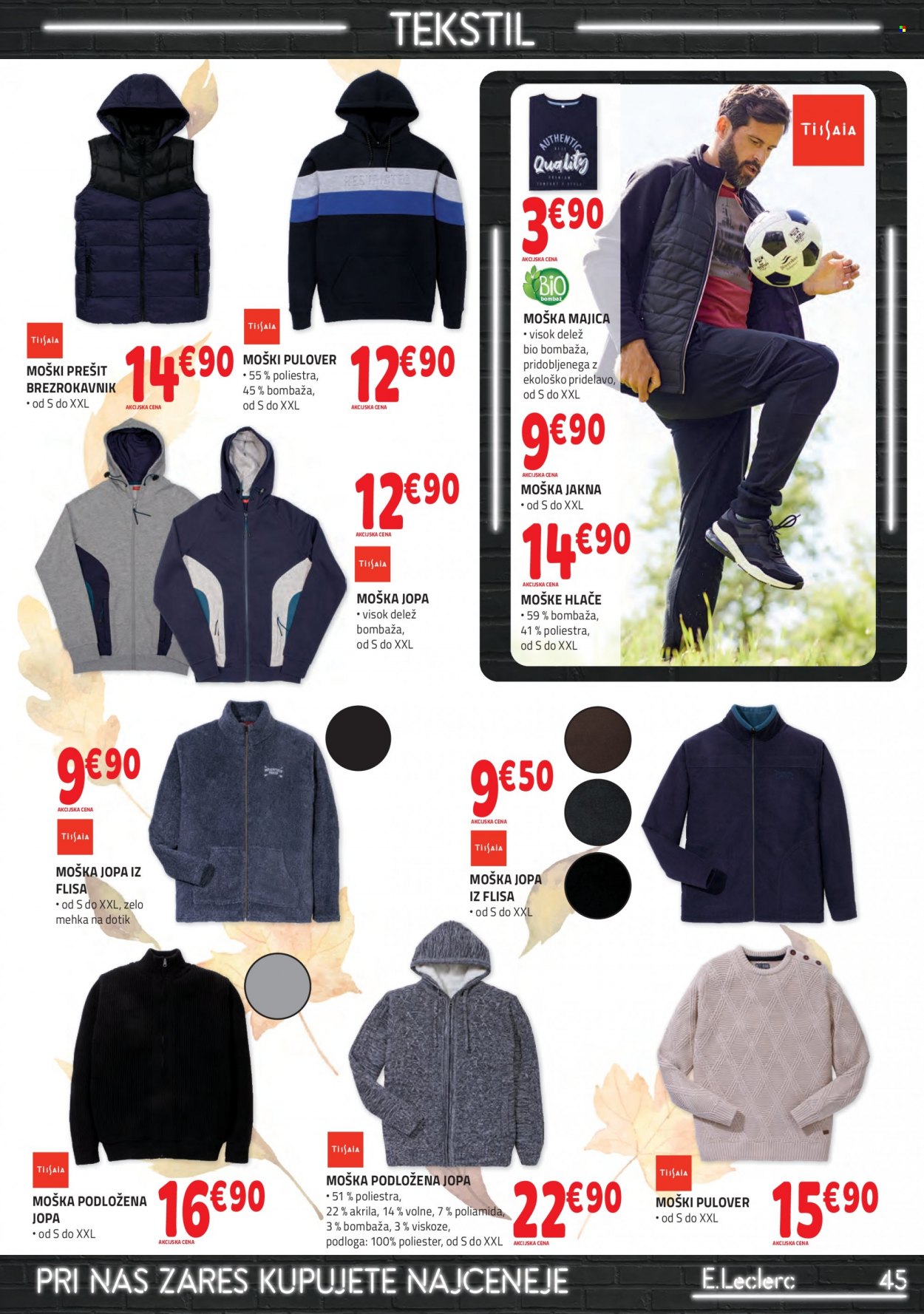 thumbnail - E.Leclerc katalog - 6.10.2021 - 16.10.2021 - Ponudba izdelkov - jakna, hlače, majica, jopa, pulover. Stran 45.