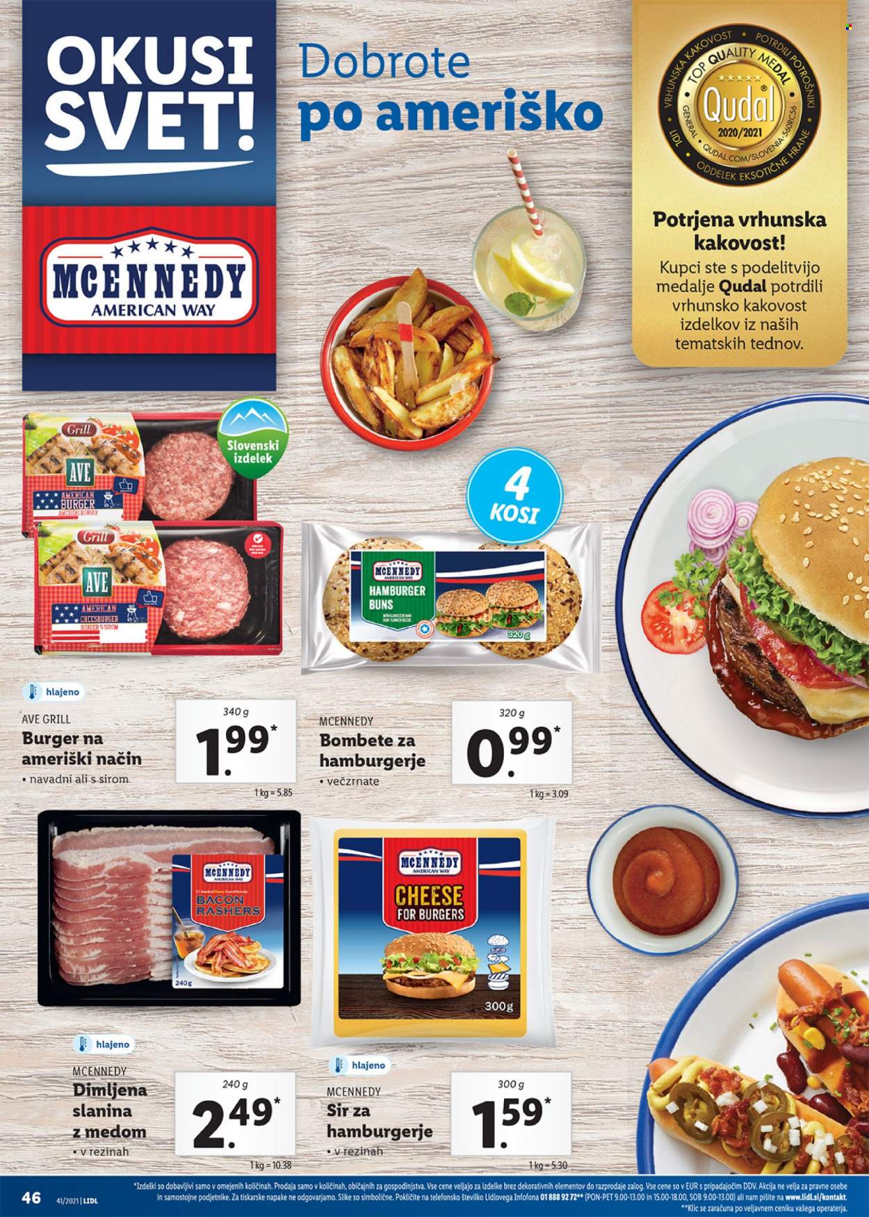 thumbnail - Lidl katalog - 14.10.2021 - 24.10.2021 - Ponudba izdelkov - burger, McEnnedy, bombete, hamburger, slanina, sir. Stran 46.