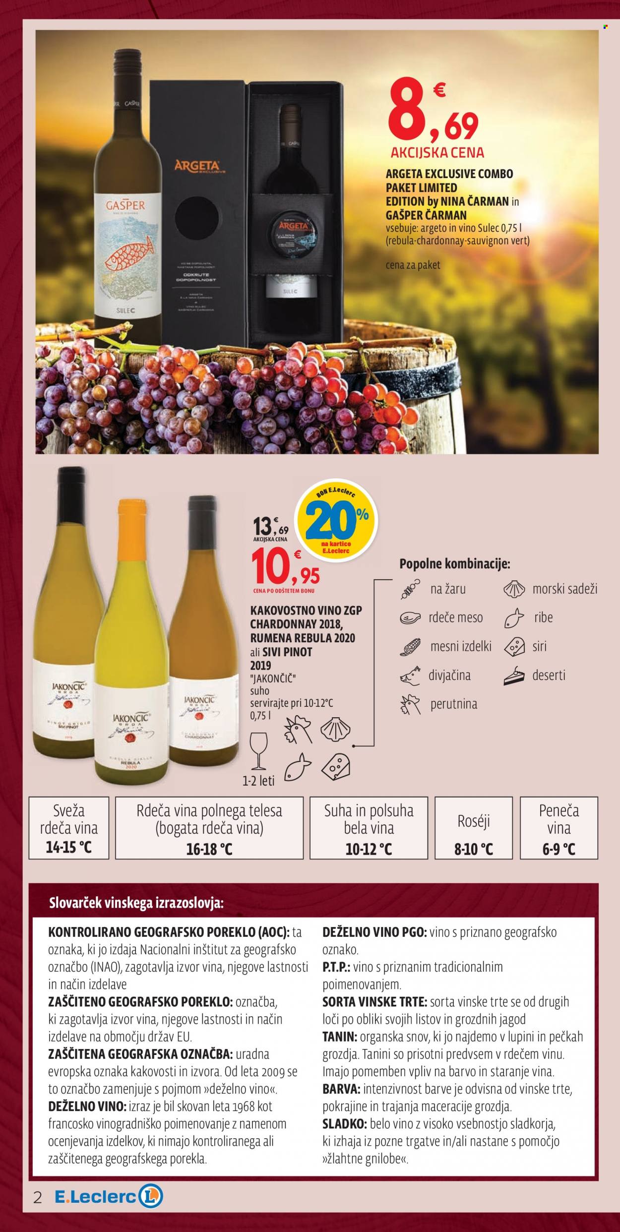 thumbnail - E.Leclerc katalog - 13.10.2021 - 30.10.2021 - Ponudba izdelkov - belo vino, Chardonnay, pinot, Sauvignon Blanc, sivi pinot, vino, morski sadeži, Argeta. Stran 2.