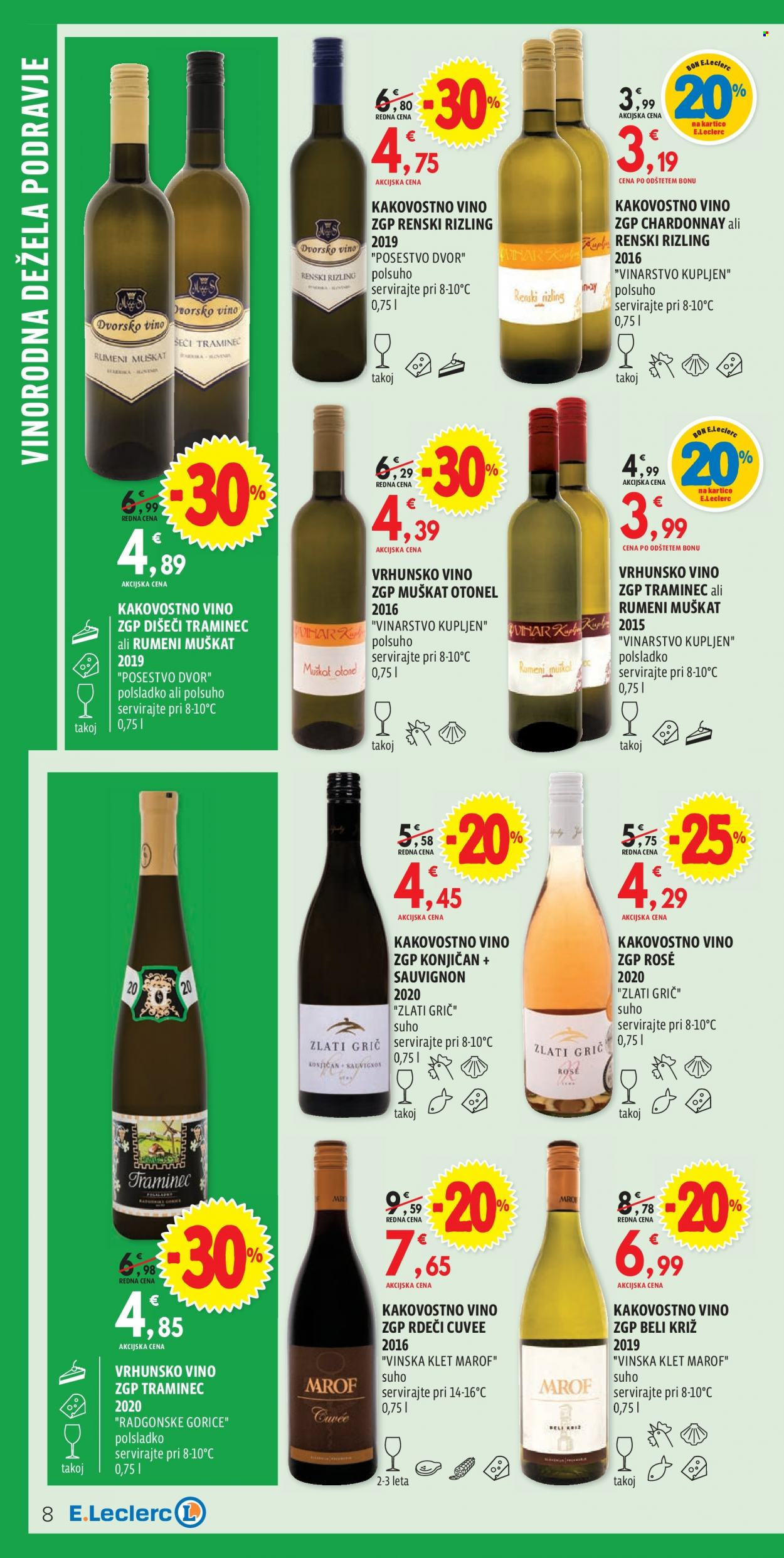 thumbnail - E.Leclerc katalog - 13.10.2021 - 30.10.2021 - Ponudba izdelkov - Chardonnay, Muškat, Sauvignon Blanc, vino, Traminec, Radgonske gorice. Stran 8.