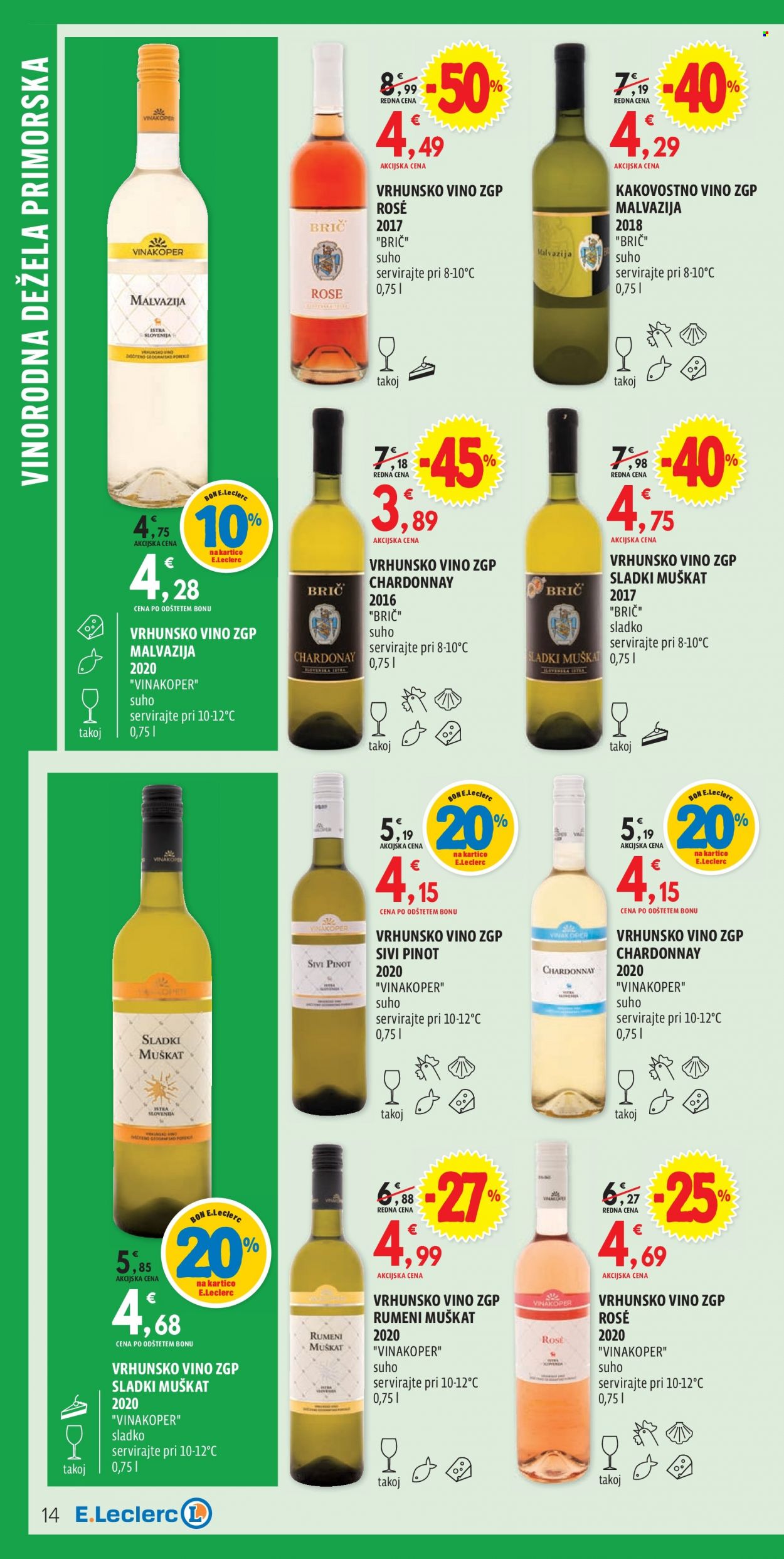 thumbnail - E.Leclerc katalog - 13.10.2021 - 30.10.2021 - Ponudba izdelkov - Chardonnay, Muškat, pinot, sivi pinot, vino. Stran 14.