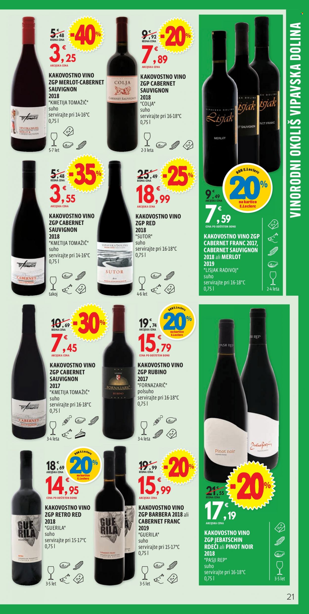 thumbnail - E.Leclerc katalog - 13.10.2021 - 30.10.2021 - Ponudba izdelkov - pinot, vino, Cabernet Sauvignon. Stran 21.