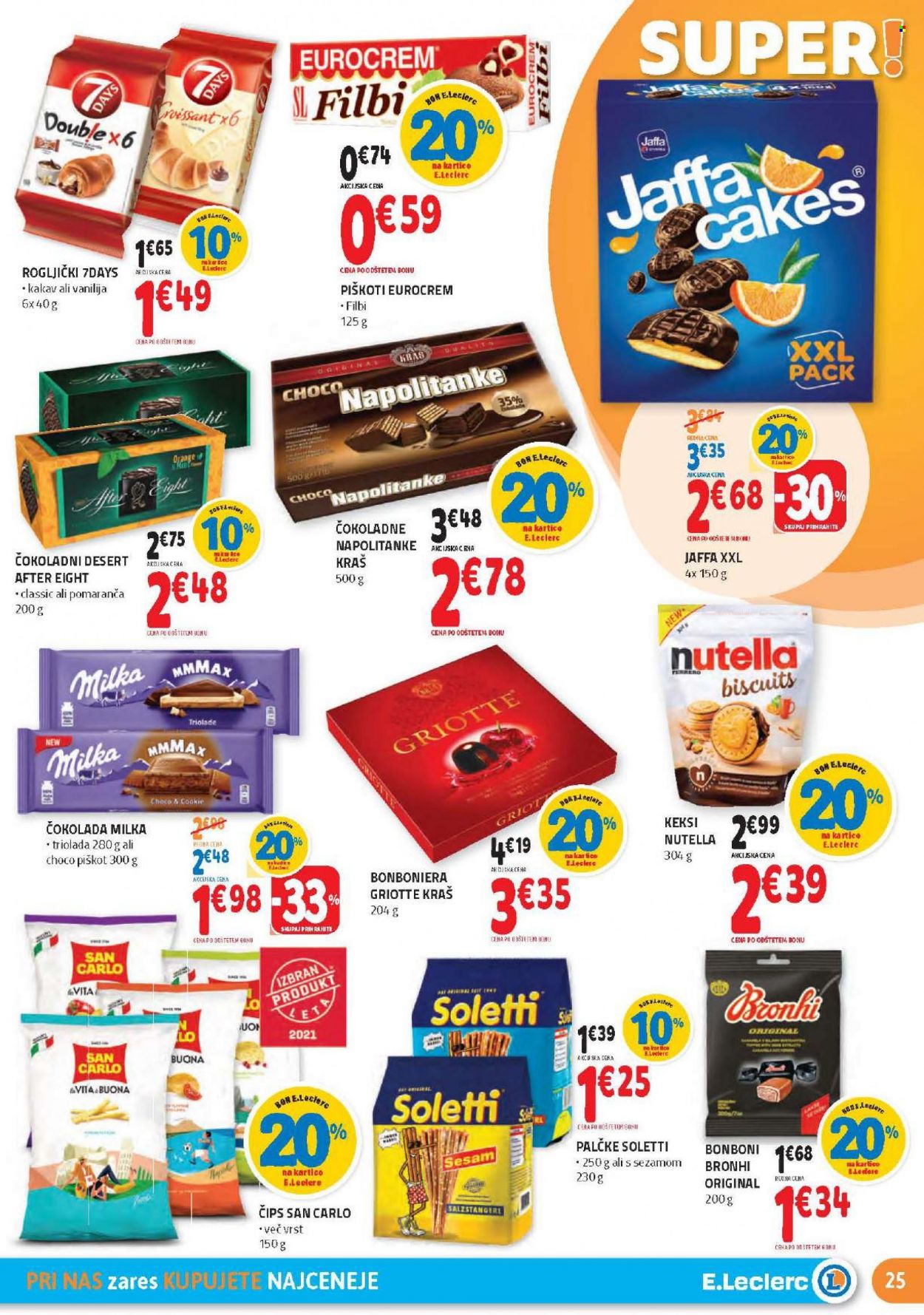 thumbnail - E.Leclerc katalog - 13.10.2021 - 23.10.2021 - Ponudba izdelkov - Milka, bonboni, čokolada, keksi, napolitanke, Nutella, piškoti, čips. Stran 25.