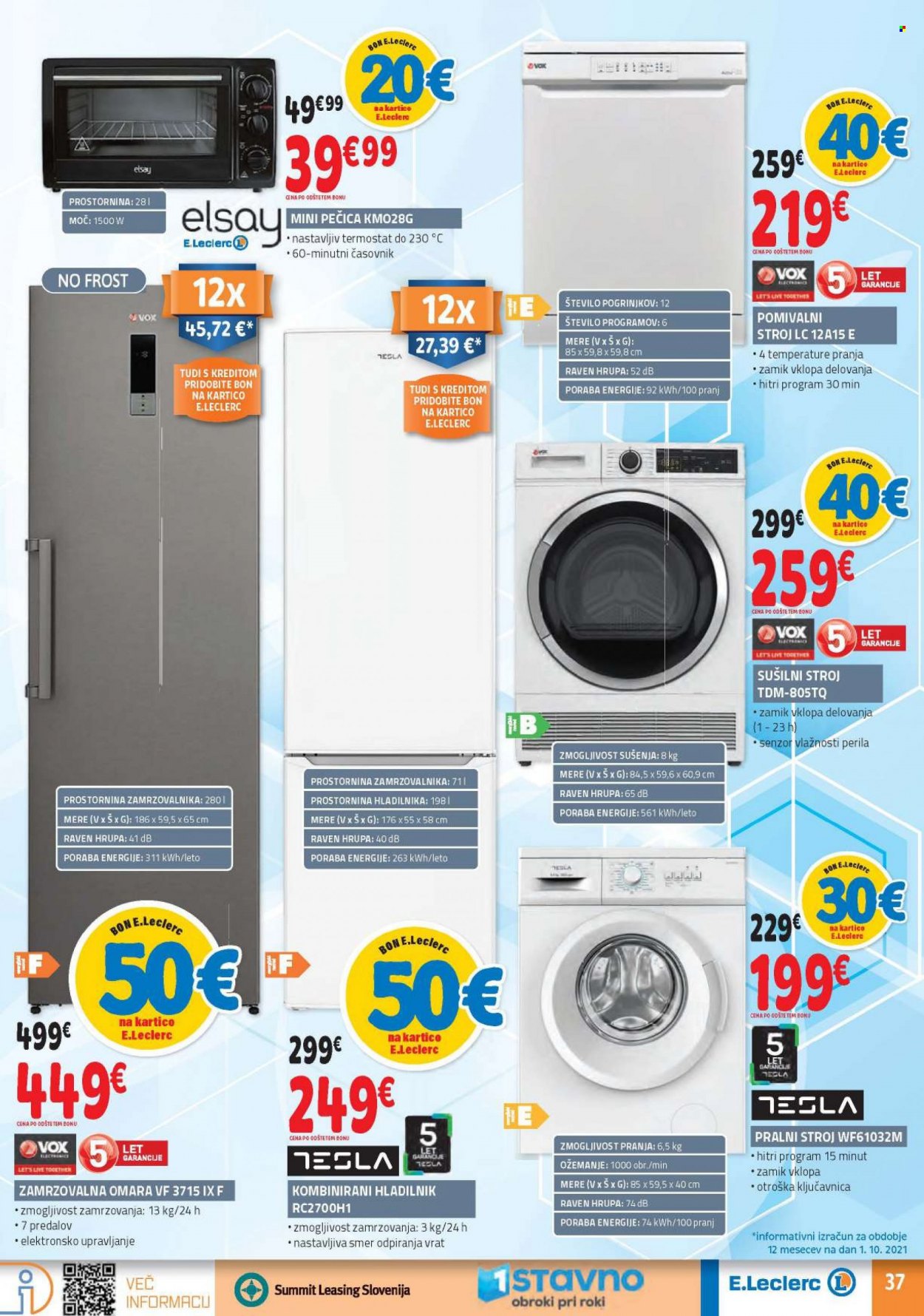thumbnail - E.Leclerc katalog - 13.10.2021 - 23.10.2021 - Ponudba izdelkov - zamrzovalna omara, hladilnik, pralni stroj. Stran 37.