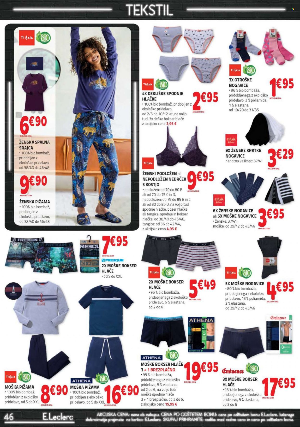 thumbnail - E.Leclerc katalog - 13.10.2021 - 23.10.2021 - Ponudba izdelkov - hlače, srajca, pižama, nogavice. Stran 46.