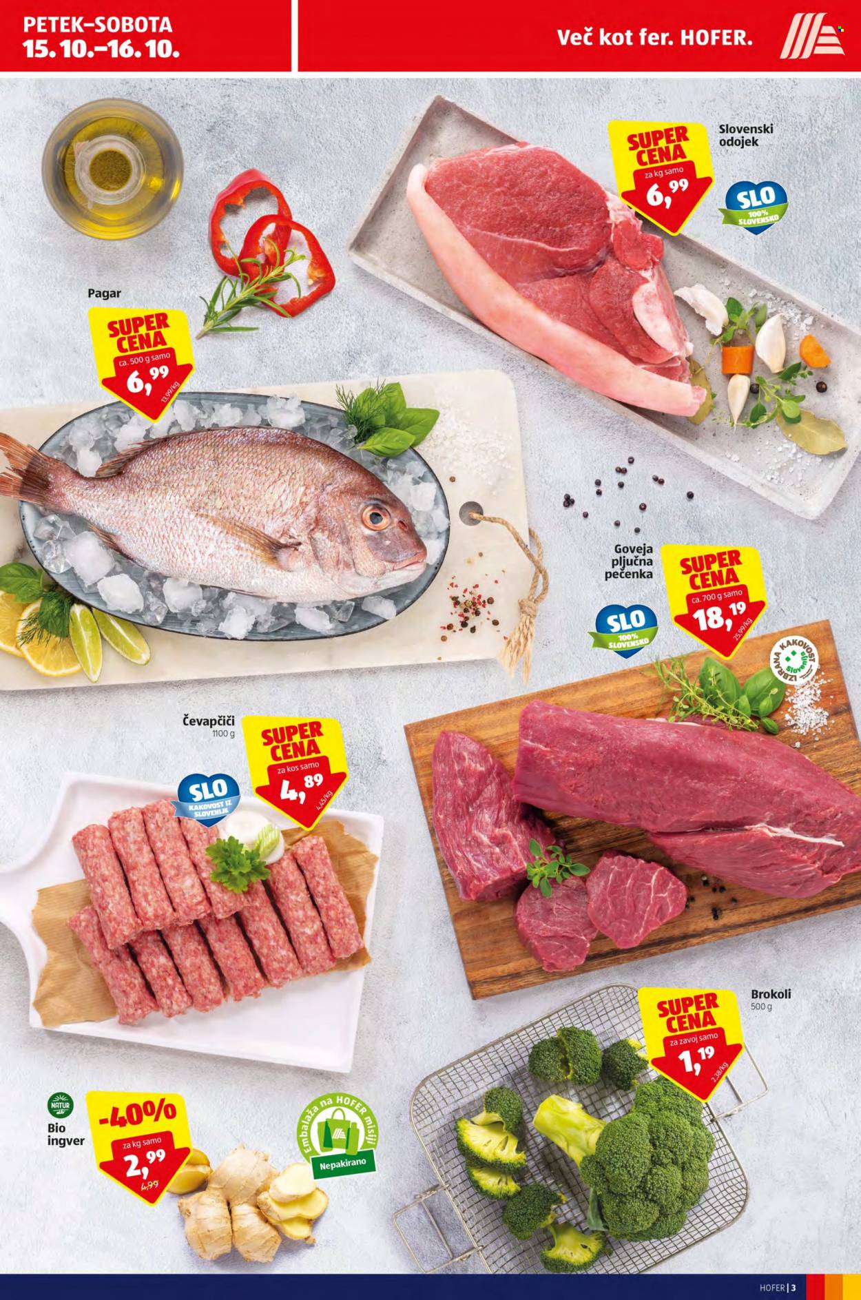thumbnail - Hofer katalog - 15.10.2021 - 23.10.2021 - Ponudba izdelkov - goveje meso, goveja pljučna pečenka, čevapčiči. Stran 3.
