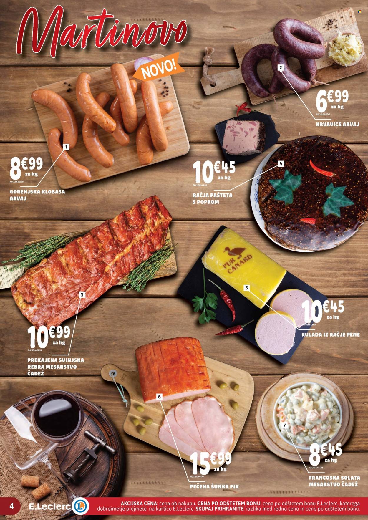thumbnail - E.Leclerc katalog - 20.10.2021 - 30.10.2021 - Ponudba izdelkov - rebra, svinjska rebra, svinjsko meso, solata, klobasa, pečena šunka, šunka, pašteta. Stran 4.