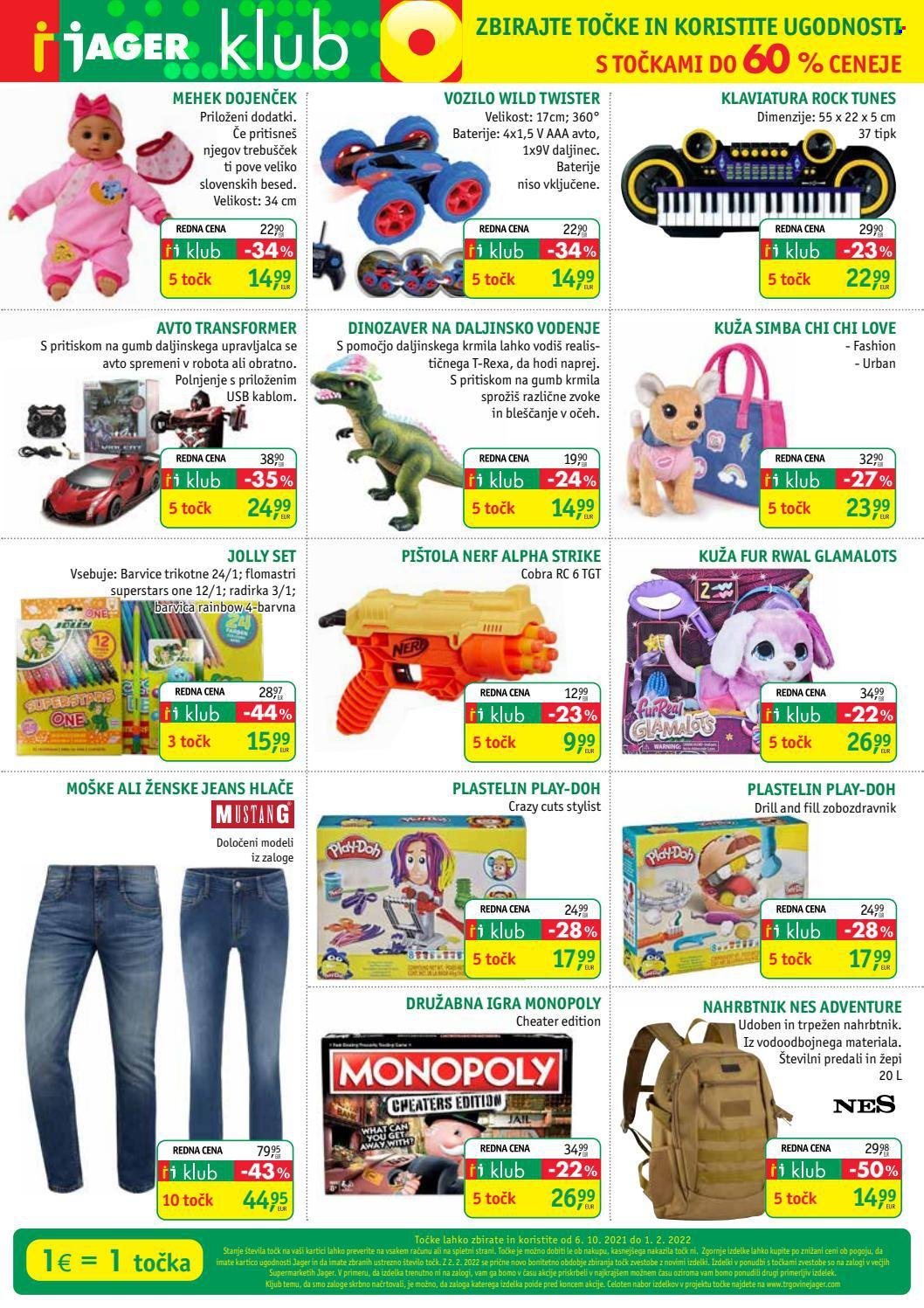 thumbnail - JAGER katalog - 6.10.2021 - 1.2.2022 - Ponudba izdelkov - barvice, Mustang, hlače, Nerf, Play-Doh, Monopoly. Stran 20.