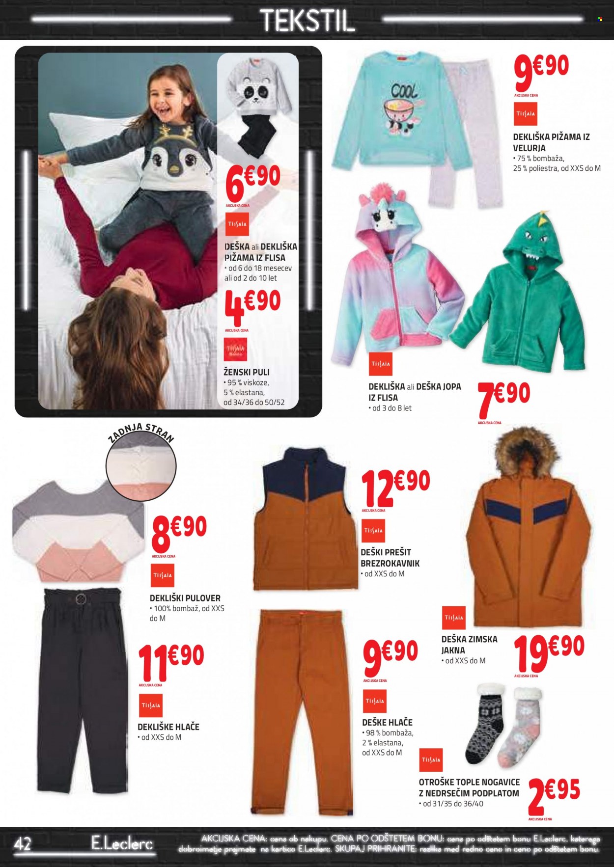 thumbnail - E.Leclerc katalog - 17.11.2021 - 27.11.2021 - Ponudba izdelkov - jakna, hlače, jopa, pulover, pižama, nogavice. Stran 42.