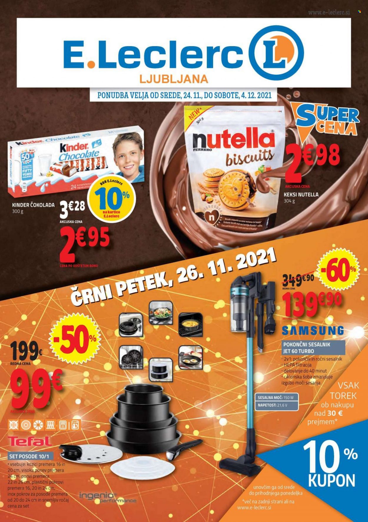 thumbnail - E.Leclerc katalog - 24.11.2021 - 4.12.2021 - Ponudba izdelkov - Samsung, čokolada, keksi, Nutella, sesalnik. Stran 1.