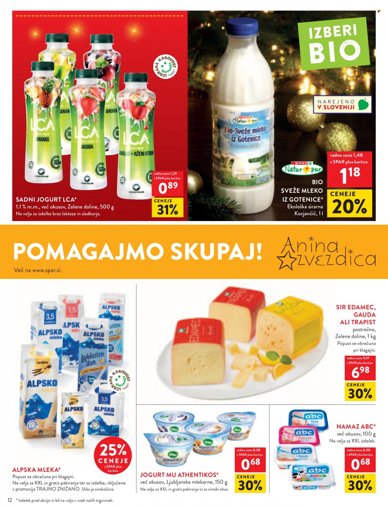 thumbnail - SPAR katalog - 1.12.2021 - 7.12.2021 - Ponudba izdelkov - namaz, sir, edamec, gauda, jogurt, sadni jogurt, sveže mleko. Stran 12.