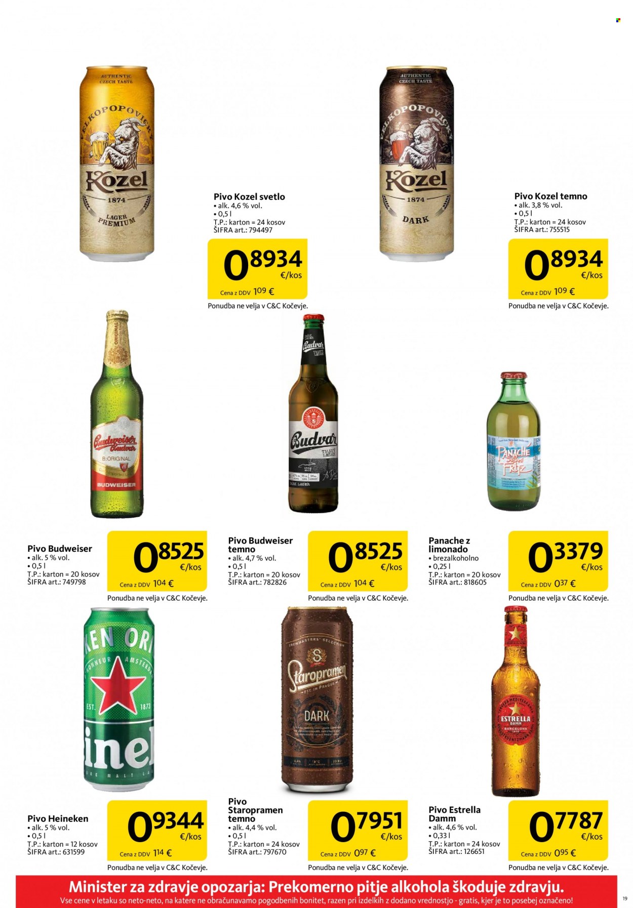 thumbnail - Tuš Cash & Carry katalog - 1.12.2021 - 31.12.2021 - Ponudba izdelkov - damm, Heineken, Kozel, Staropramen, temno pivo, pivo. Stran 19.