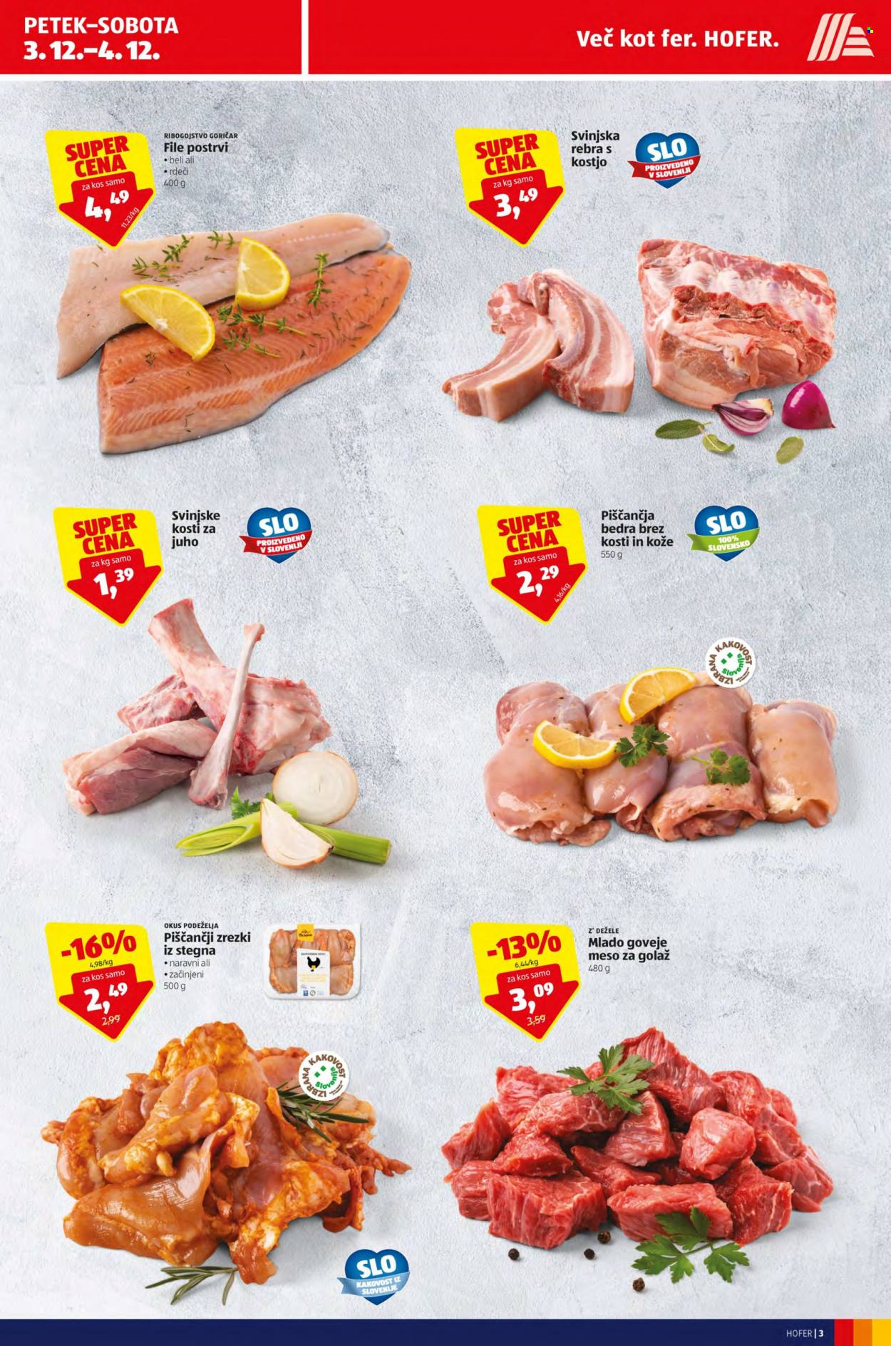 thumbnail - Hofer katalog - 3.12.2021 - 11.12.2021 - Ponudba izdelkov - piščančja bedra, stegno, piščančje meso, goveje meso, mlado goveje meso, rebra, goveje meso za golaž, svinjska rebra, svinjsko meso. Stran 3.