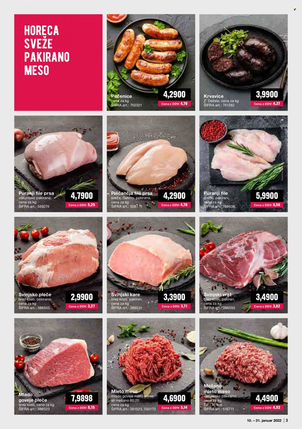 thumbnail - Mercator Cash & Carry katalog - 10.1.2022 - 31.1.2022 - Ponudba izdelkov - puranji file, puranje meso, pleče, goveje pleče, mleto meso, kare, svinjski vrat brez kosti, svinjski kare, svinjski vrat, svinjsko pleče, svinjsko meso. Stran 3.
