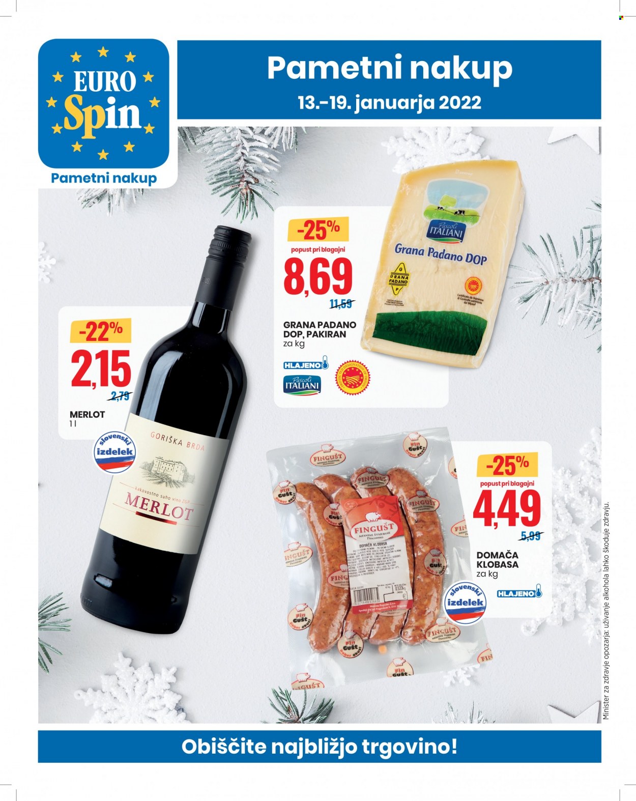thumbnail - EuroSpin katalog - 13.1.2022 - 19.1.2022 - Ponudba izdelkov - vino, klobasa. Stran 1.