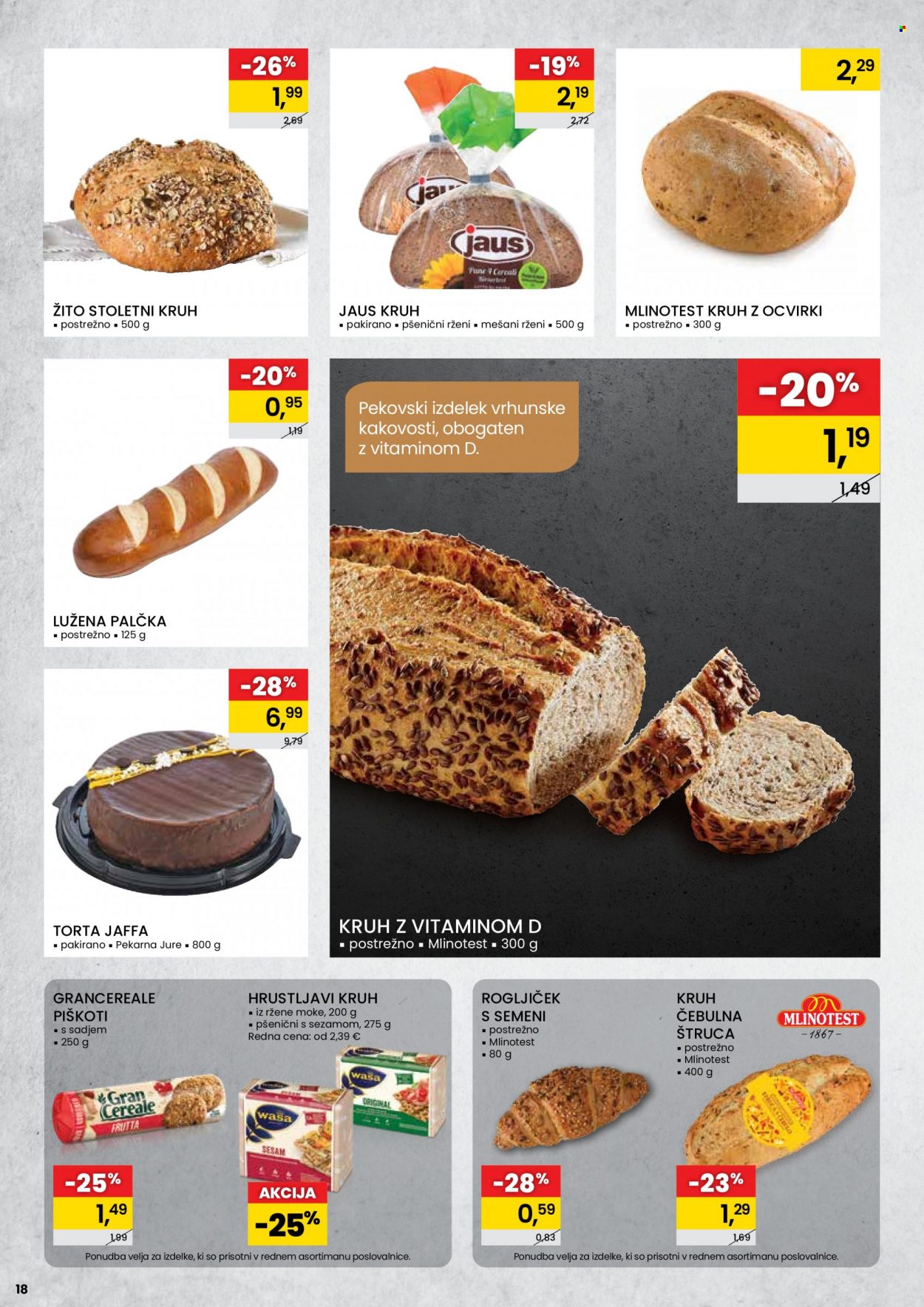 thumbnail - Tuš katalog - 12.1.2022 - 18.1.2022 - Ponudba izdelkov - kruh, Mlinotest, štručka, rogljiček, torta, Gran Cereale, piškoti. Stran 18.