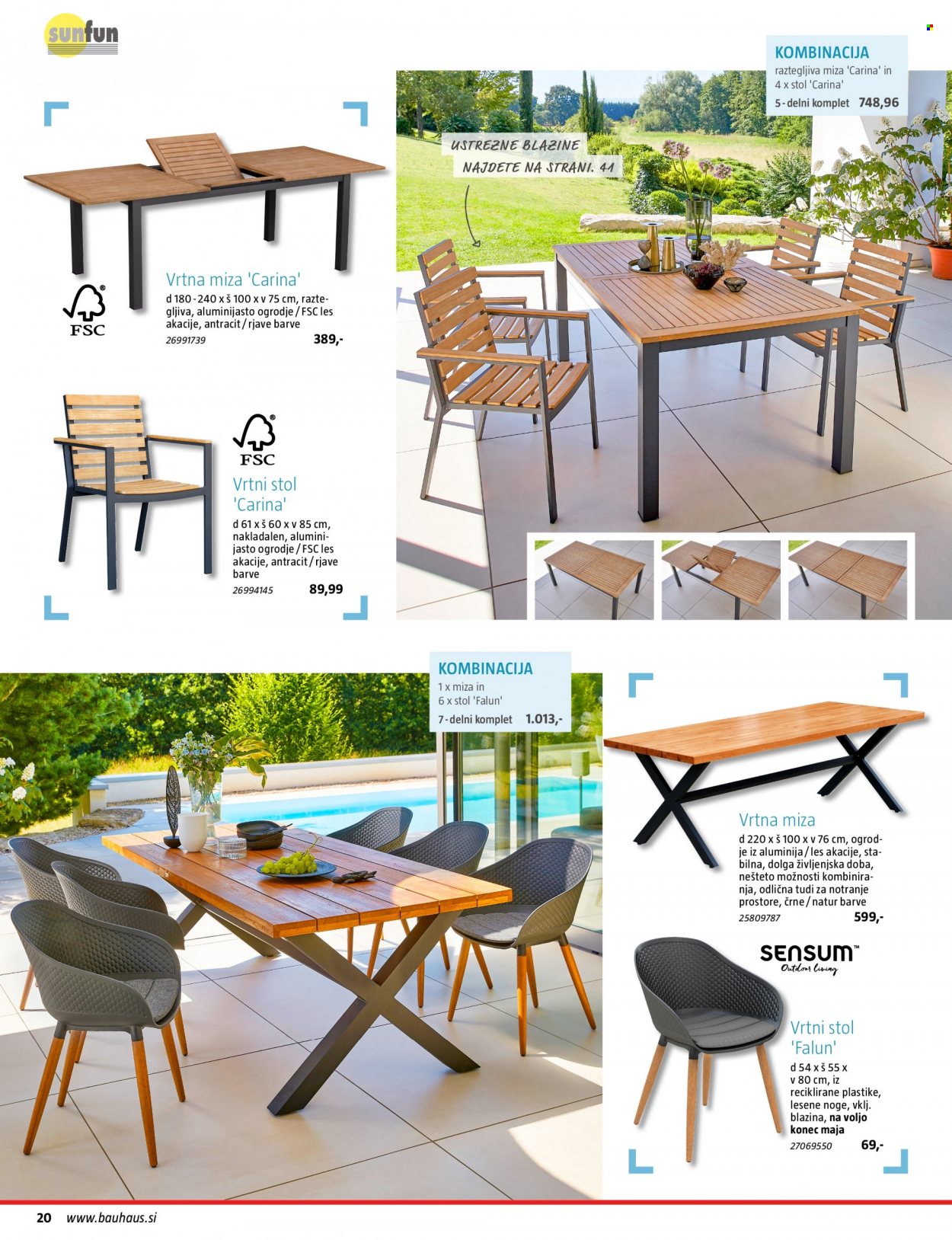 thumbnail - Bauhaus katalog - 9.4.2022 - 31.7.2022 - Ponudba izdelkov - miza, raztegljiva miza, stol, Sunfun, vrtna miza, vrtni stol, blazina. Stran 20.