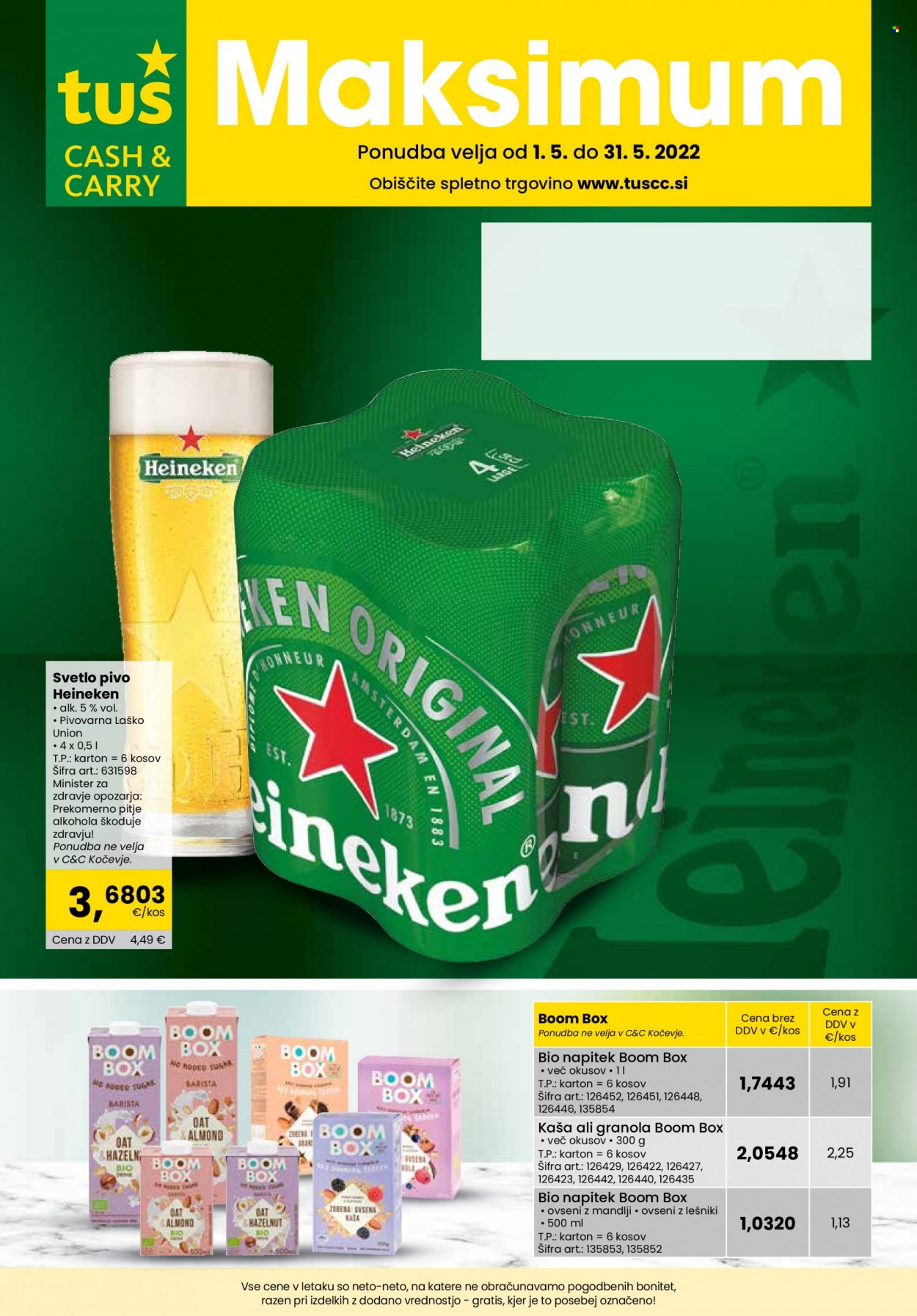 thumbnail - Tuš katalog - 1.5.2022 - 31.5.2022 - Ponudba izdelkov - Heineken, svetlo pivo, Union, pivo, napitek. Stran 1.