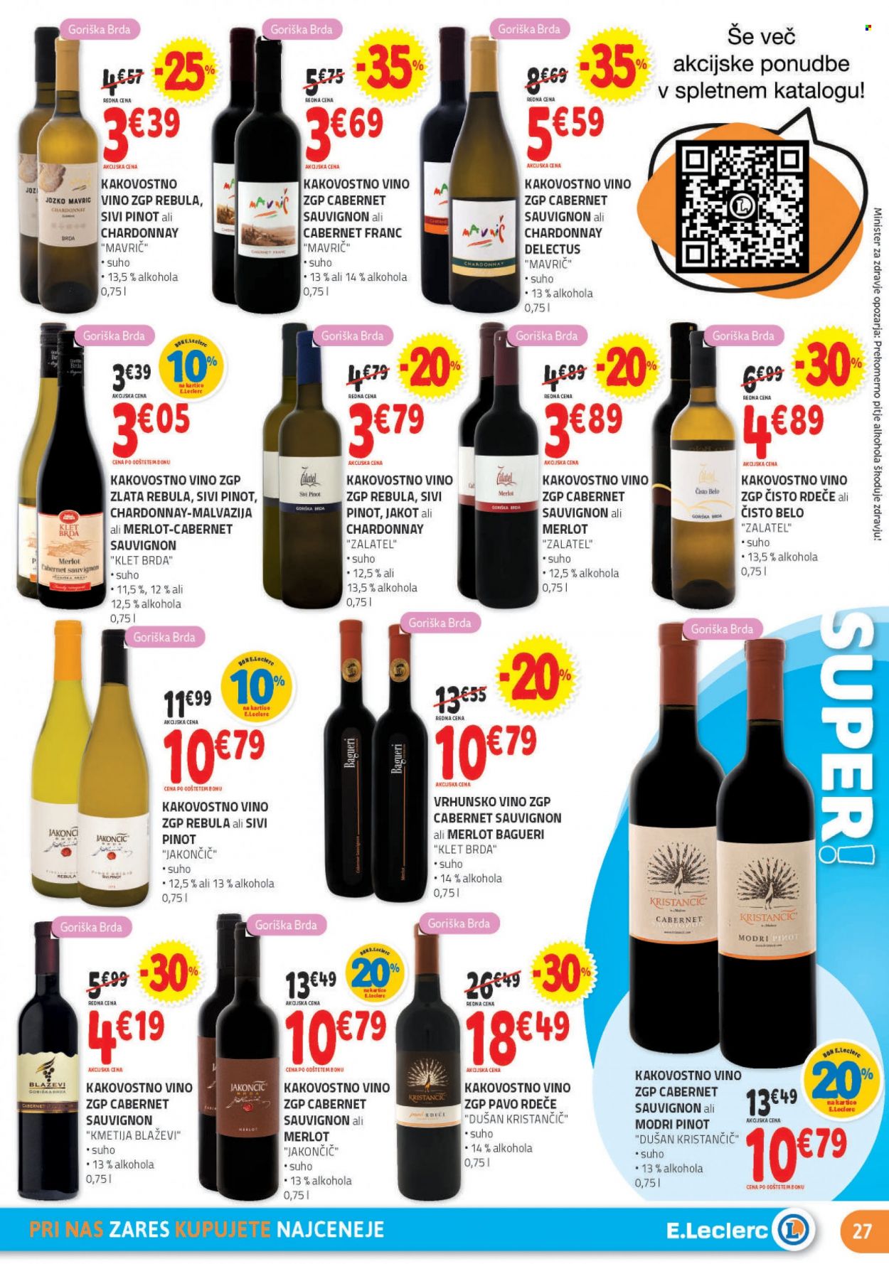 thumbnail - E.Leclerc katalog - 18.5.2022 - 28.5.2022 - Ponudba izdelkov - Chardonnay, Klet Brda, pinot, sivi pinot, vino, Cabernet Sauvignon. Stran 27.