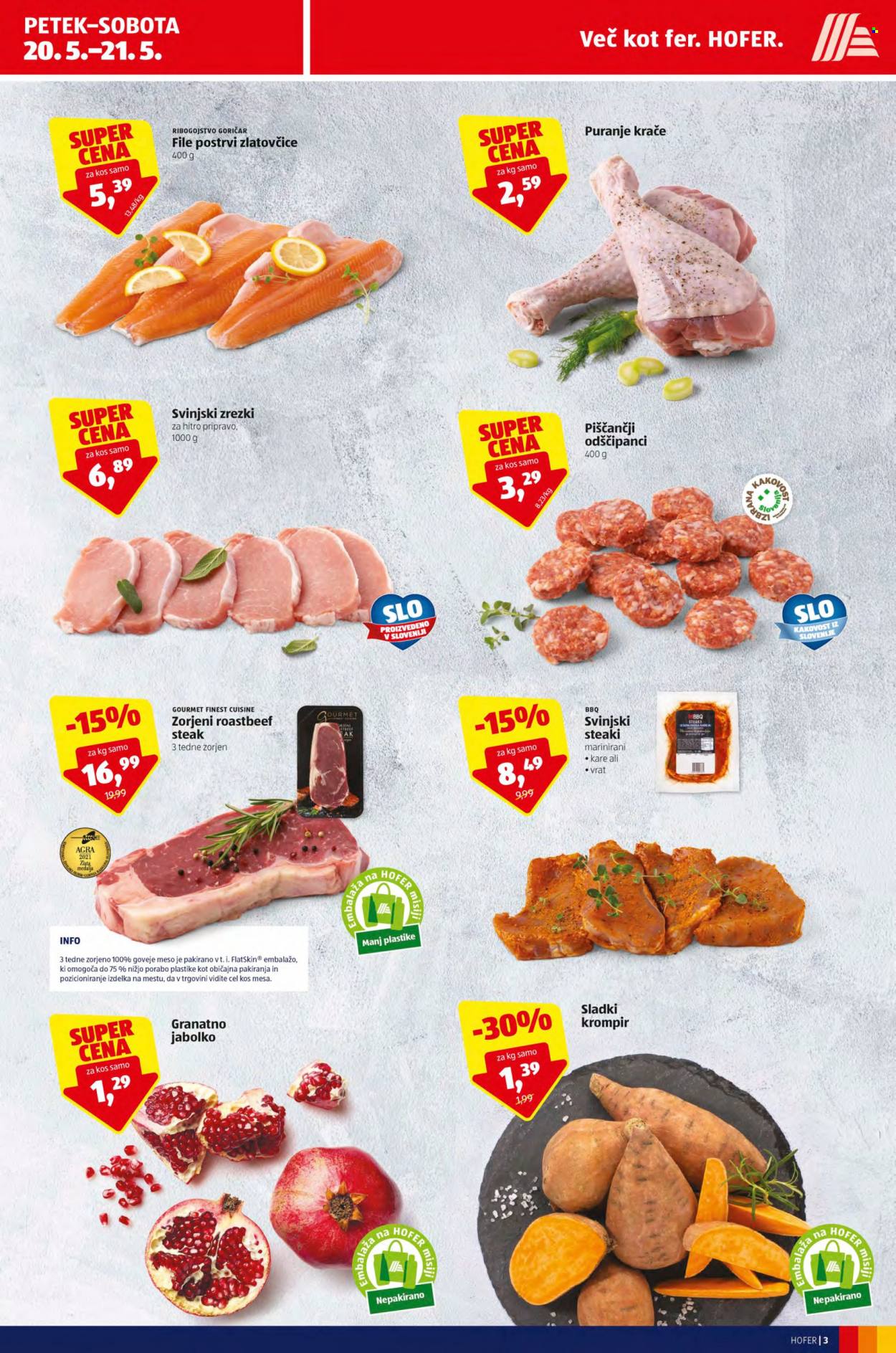 thumbnail - Hofer katalog - 20.5.2022 - 28.5.2022 - Ponudba izdelkov - steak, goveje meso, kare, krompir. Stran 3.