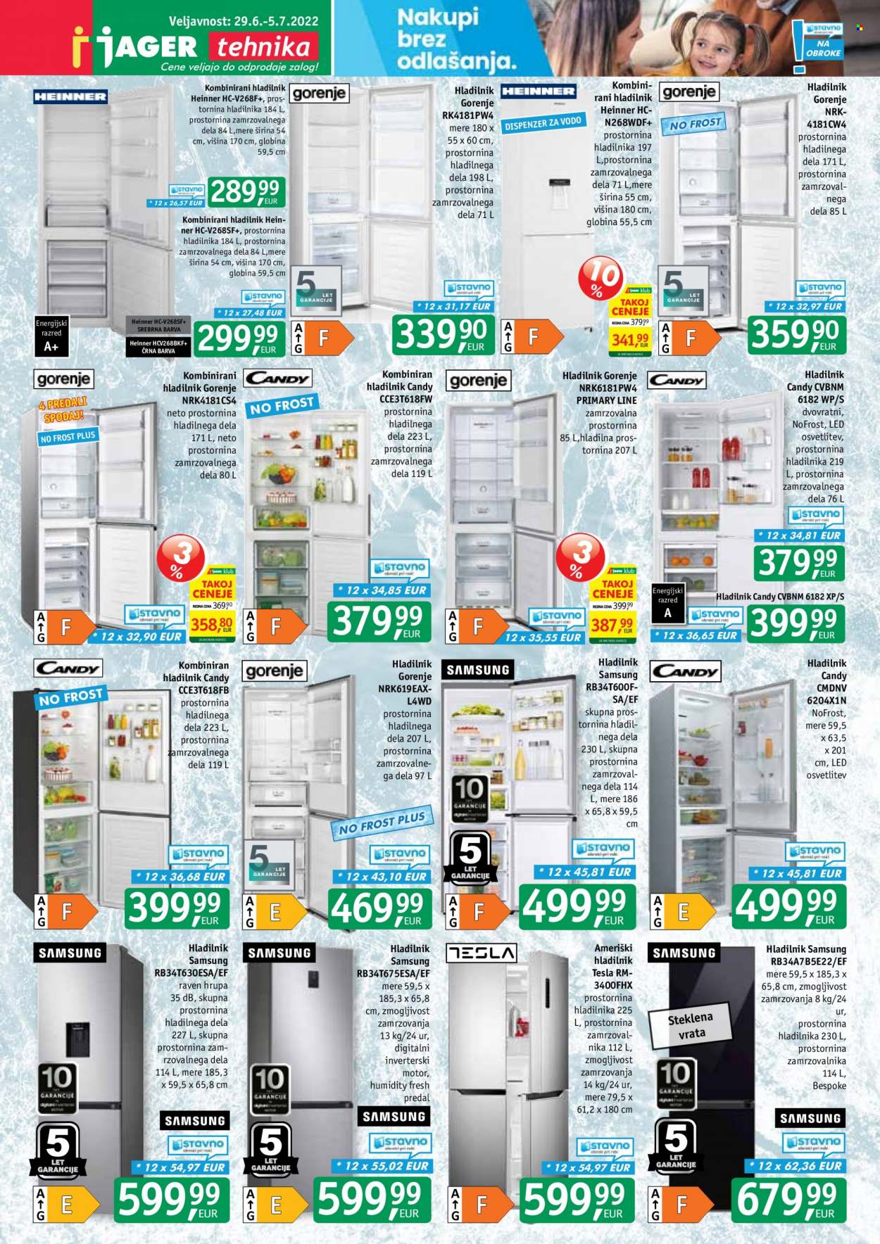 thumbnail - JAGER katalog - 29.6.2022 - 5.7.2022 - Ponudba izdelkov - Samsung, Candy, ameriški hladilnik, Gorenje, hladilnik, vrata. Stran 13.